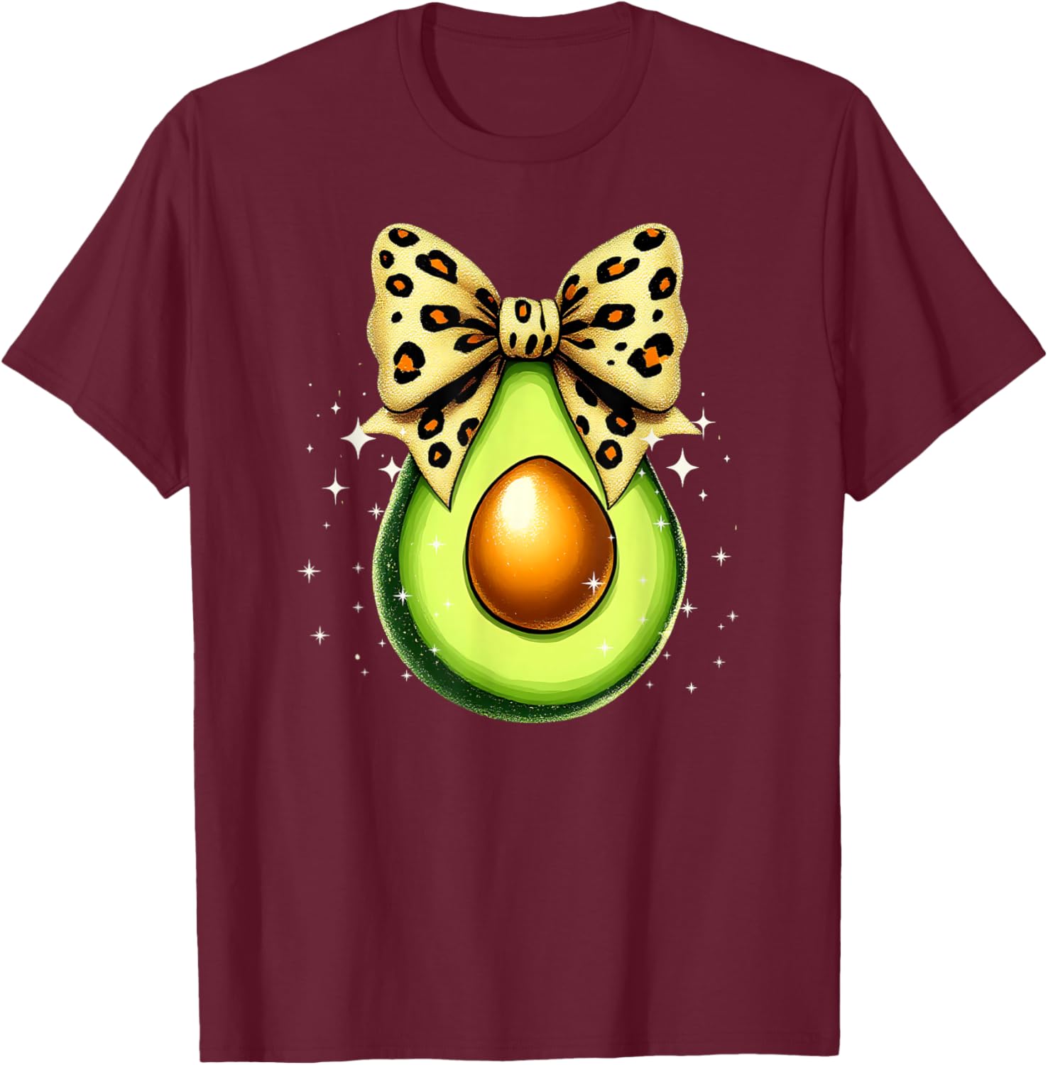 Cute Avocado Leopard Ribbon Bow T-Shirt for Women and Girls - 5