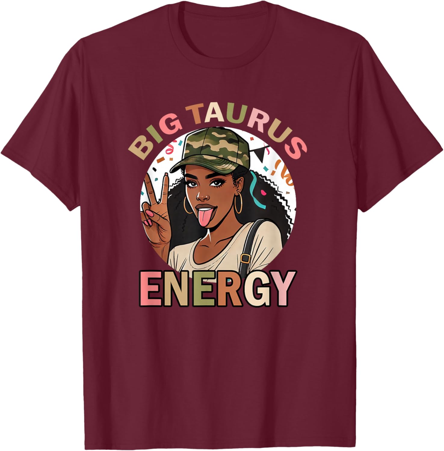 Big Taurus Energy Camo T-Shirt for Black Women - Retro Birthday Gift - 8