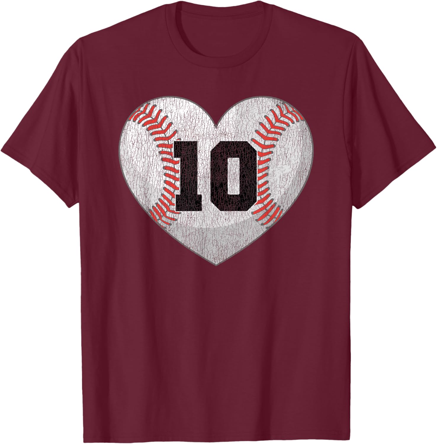 Baseball Mom T-Shirt with Distressed Heart and Number 10 Design - 27