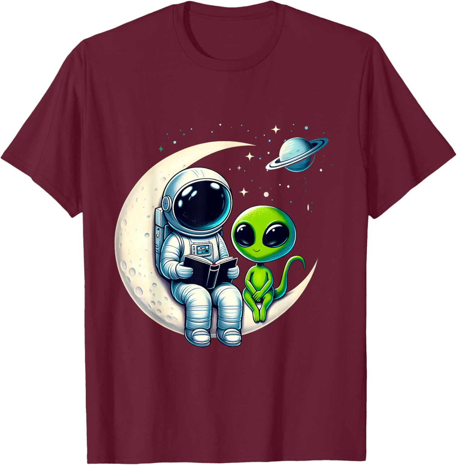 Astronaut Reading to Alien Kids T-Shirt for Space Lovers and Dreamers - 21