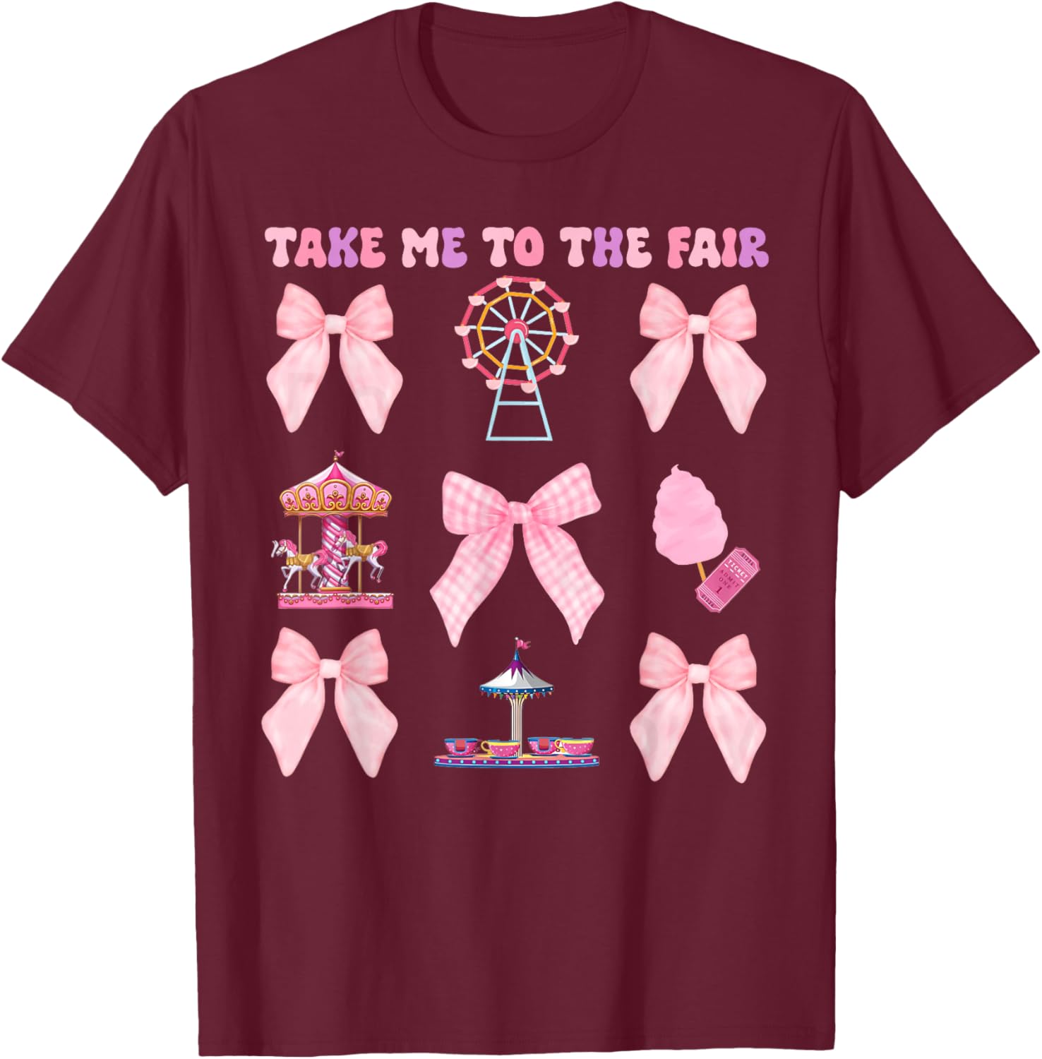 Take Me To The Fair Pink Bow Ferris Wheel T-Shirt for Stylish Fun - 7
