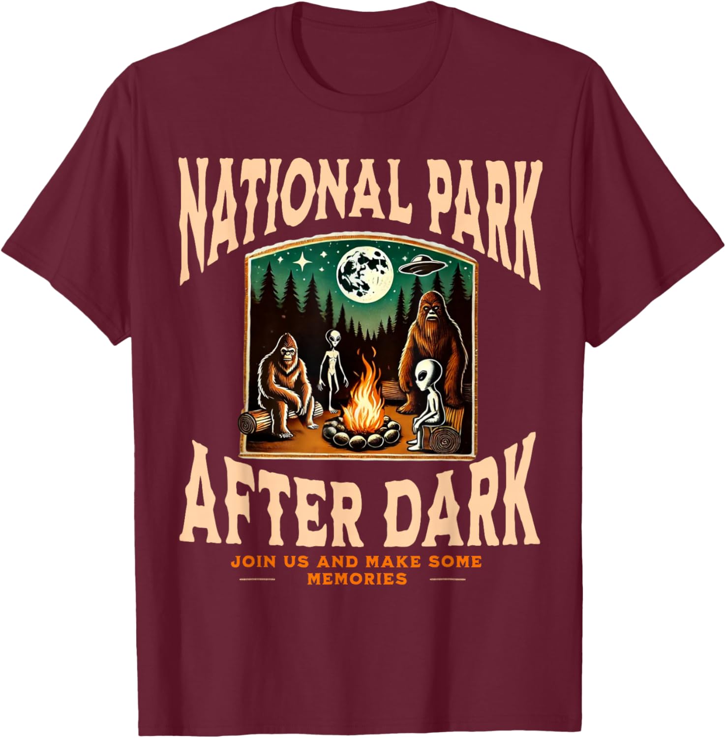 Funny Bigfoot Campfire T-Shirt for National Park Lovers at Night - 21