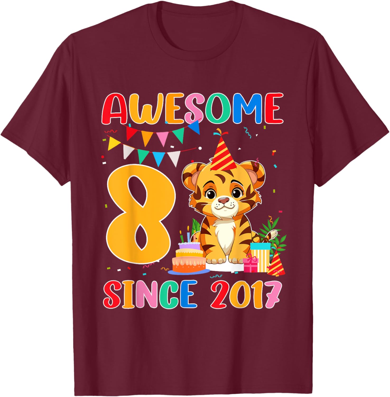 Cool 8 Year Old Birthday Tiger Lover T-Shirt Gift for Kids Since 2017 - 11