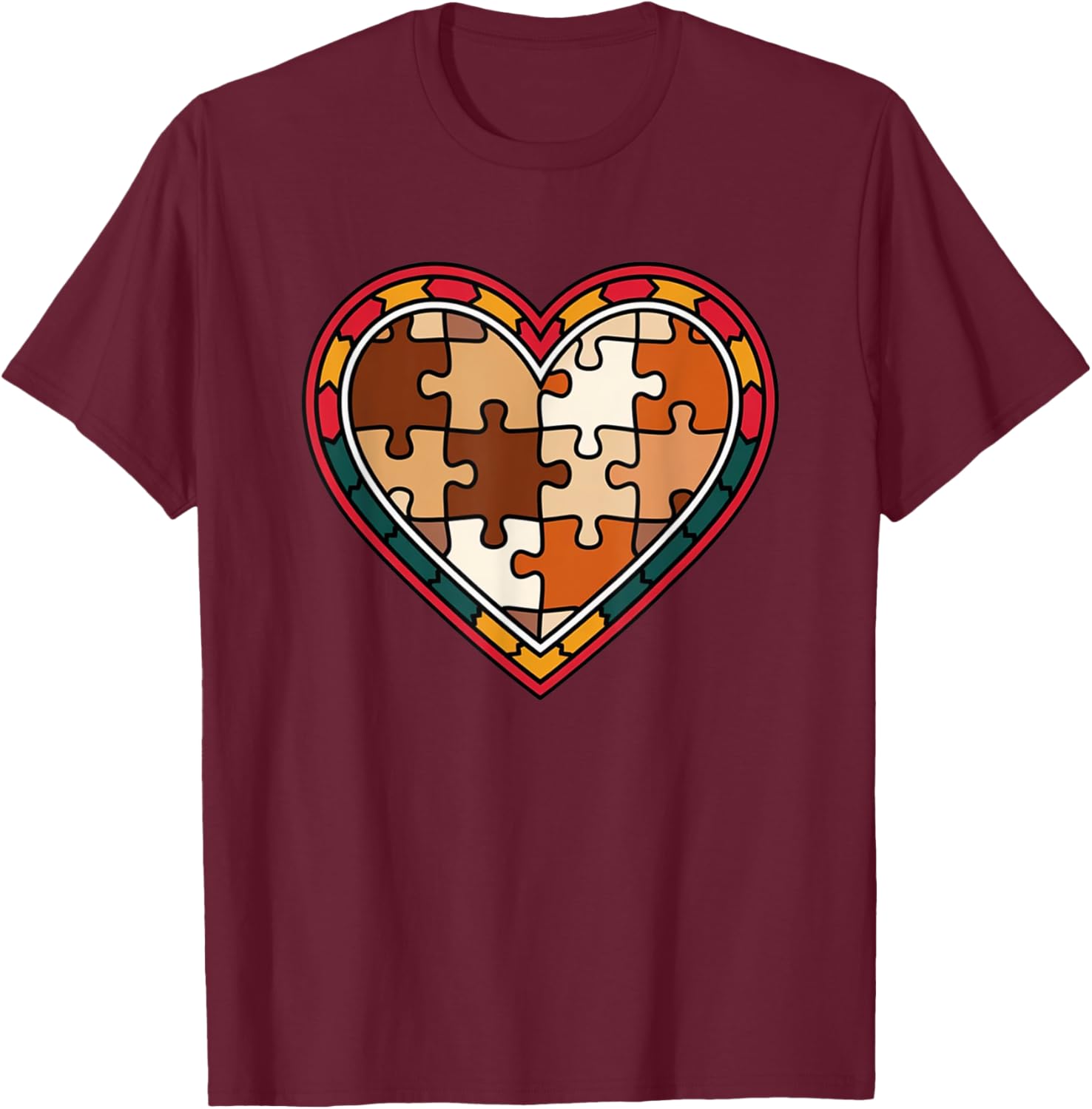 Melanin Heart Puzzle Black History Motivational Afro T-Shirt for All - 19