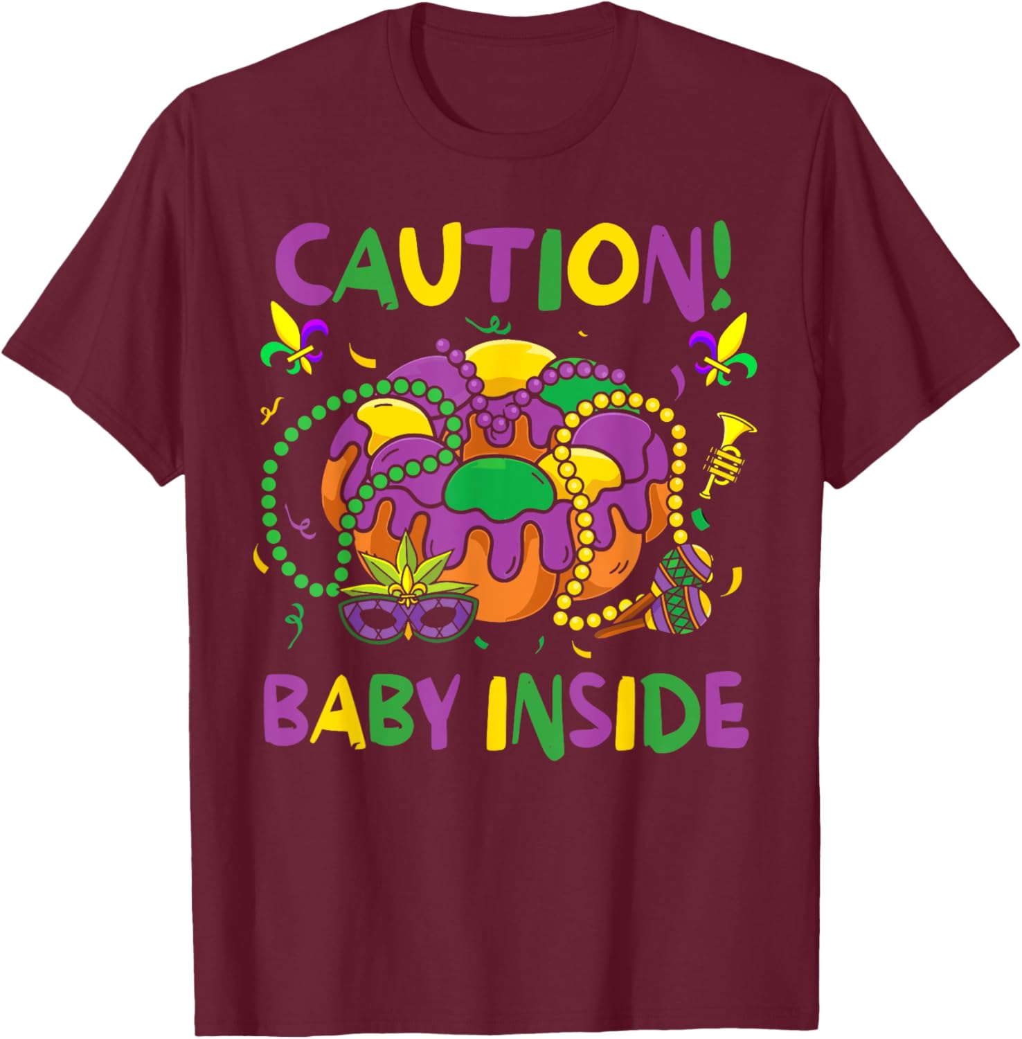 Caution Baby Pregnancy Mardi Gras Carnaval Cake T-Shirt for Moms-to-Be - 6