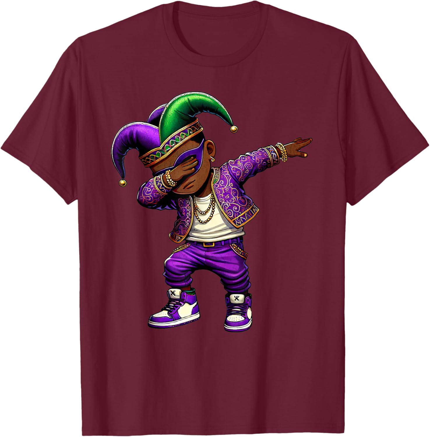 Funny Mardi Gras Jester Hat T-Shirt for Black Kids - Dabbing Boy Design - 23