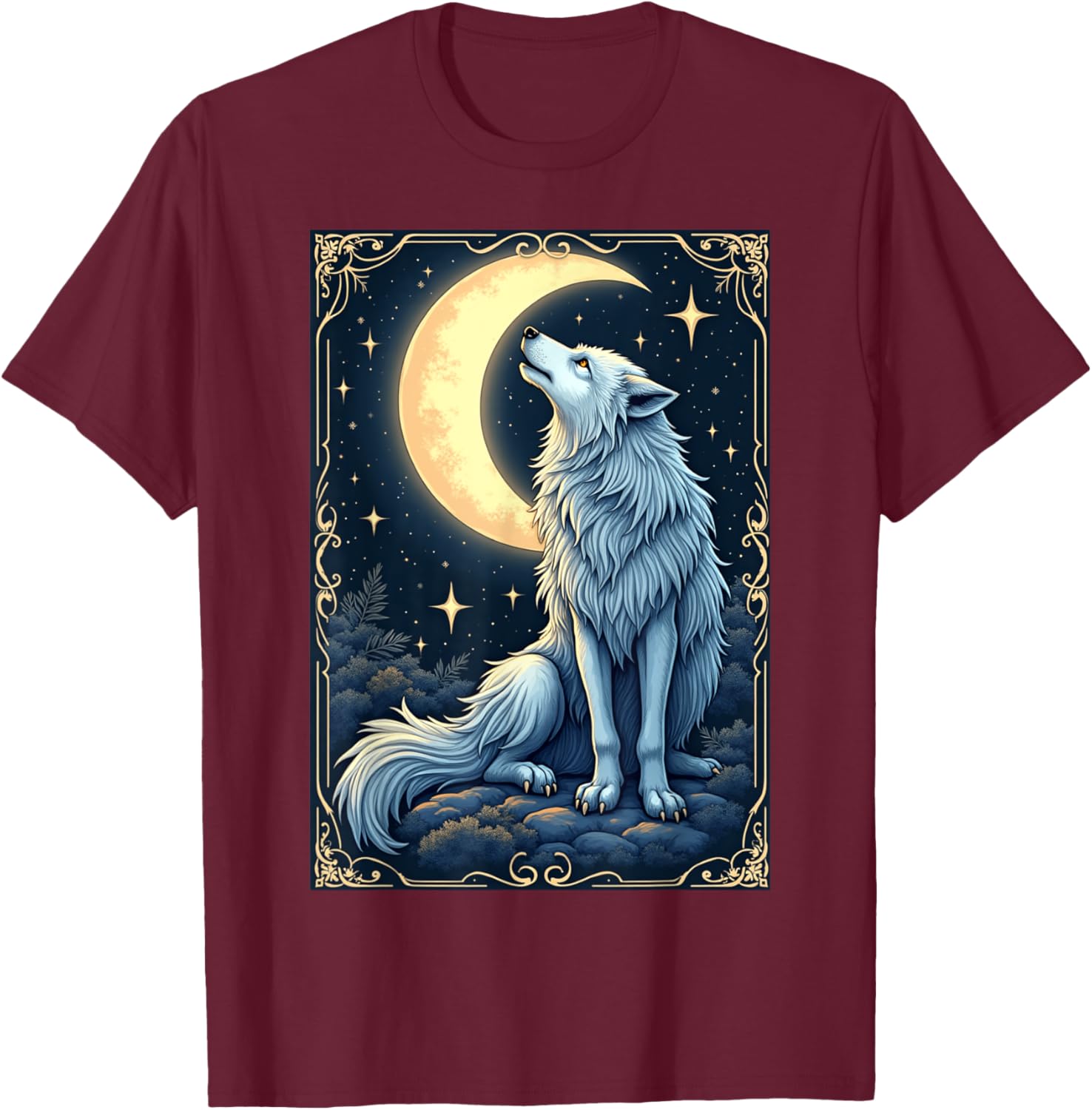 Mystical Wolf Under Moonlight T-Shirt for Celestial Art Lovers - 5