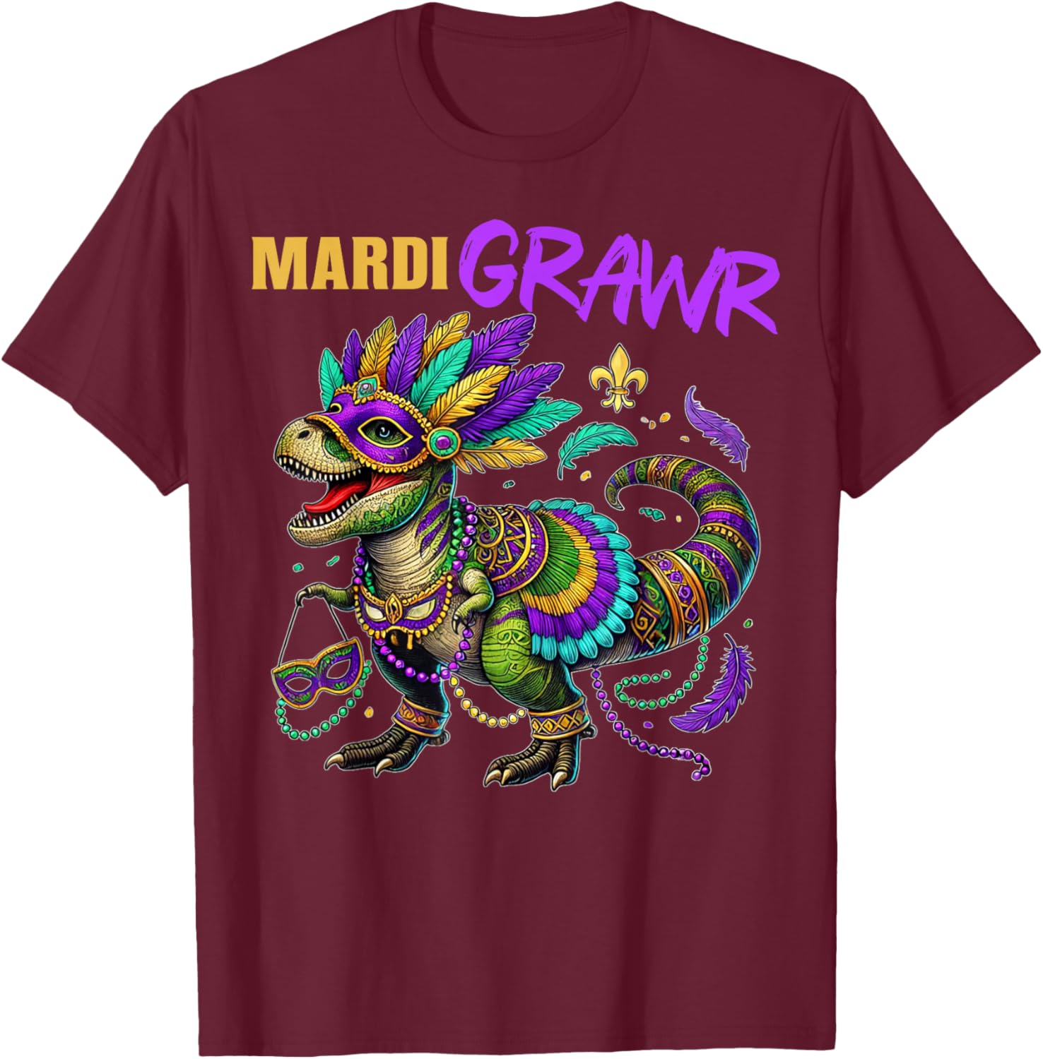Funny T Rex Dinosaur Mardi Gras Party T-Shirt for Dino Lovers - 7