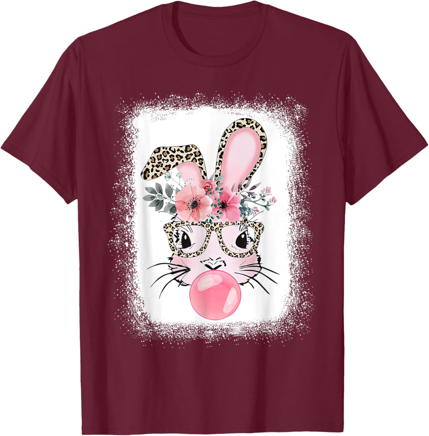 Cute Bleached Bunny Blowing Bubble Gum T-Shirt for Easter Celebrations - 17