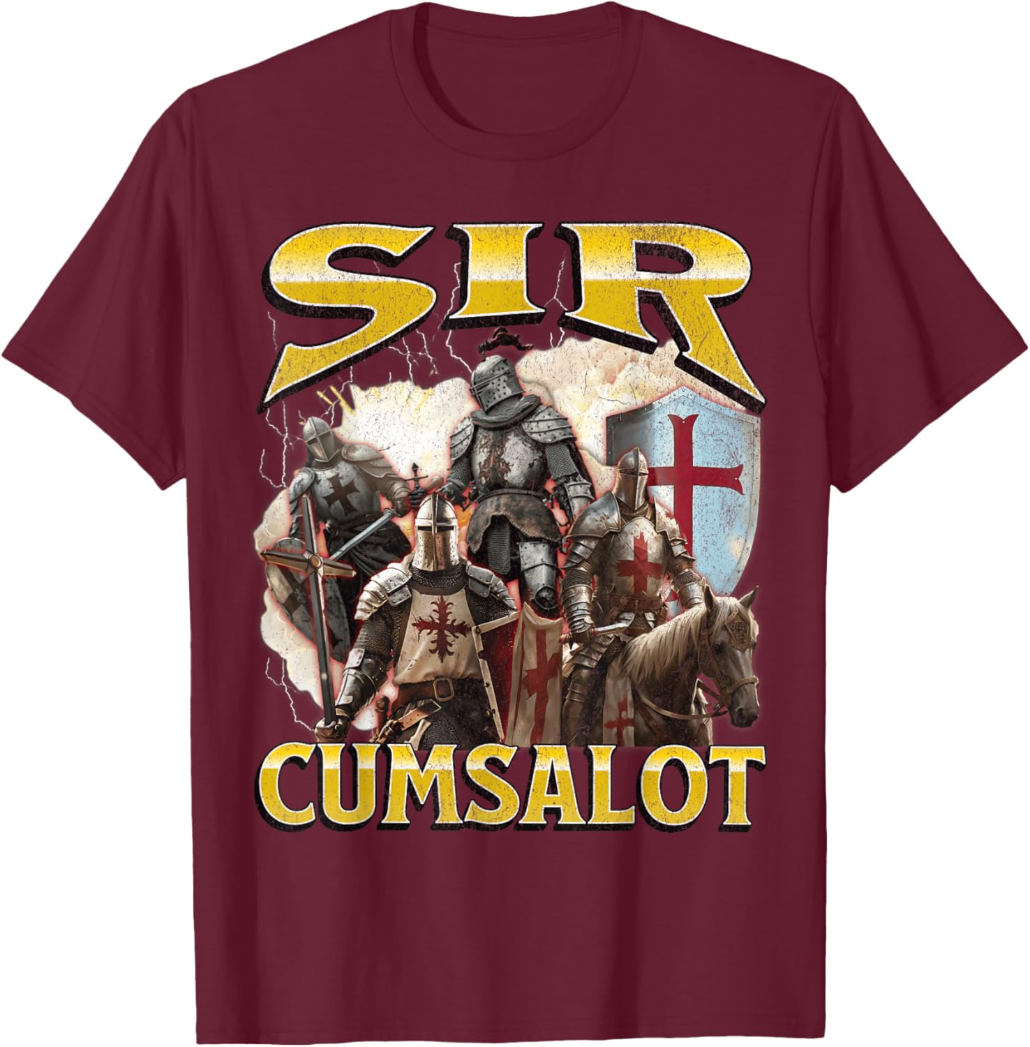Sir Cumsalot Funny Offensive Knight Meme Graphic T-Shirt for Adults - 3