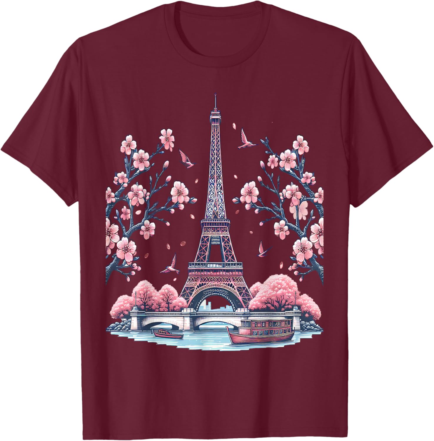 Parisian Souvenir Eiffel Tower Cherry Blossom T-Shirt for Travelers - 15