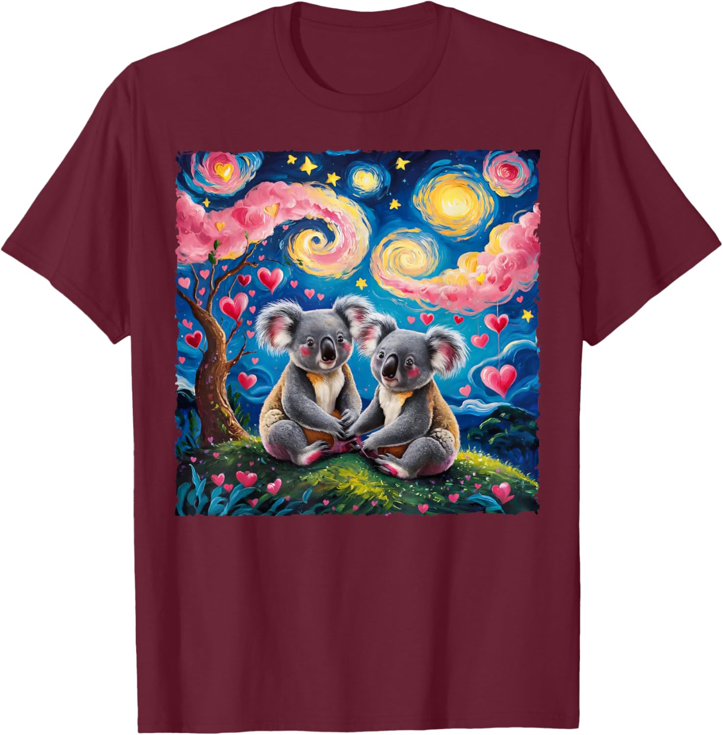 Koala Bear Van Gogh Starry Night T-Shirt for Romantic Couples - 8