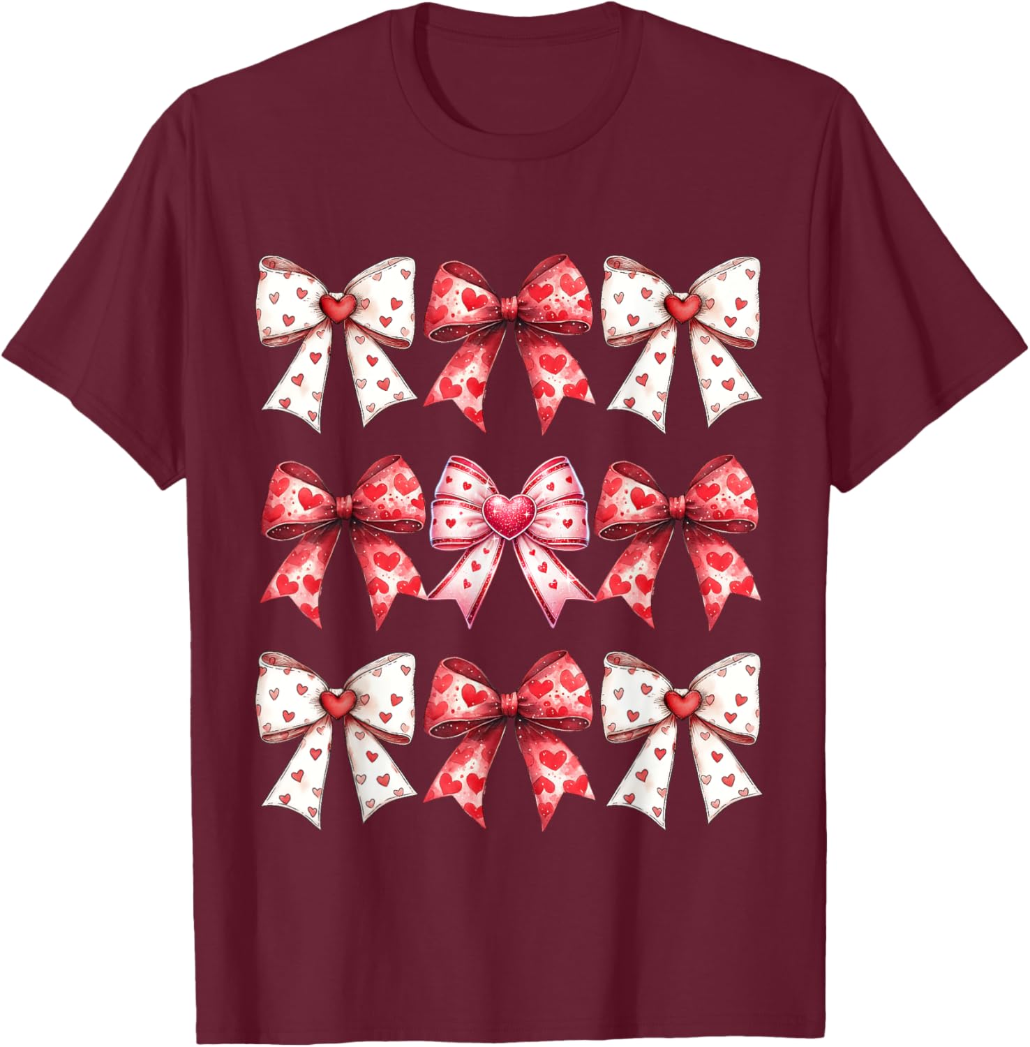 Valentine's Day Heart Coquette Bow Ribbons T-Shirt for Women and Girls - 13