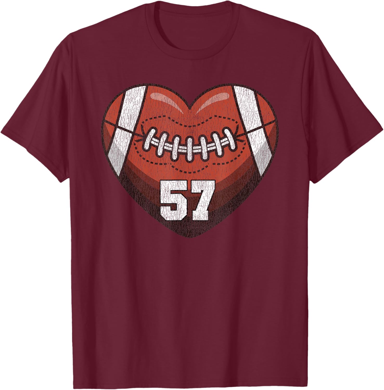 Football Number 57 Distressed Heart T-Shirt for Proud Football Moms - 10