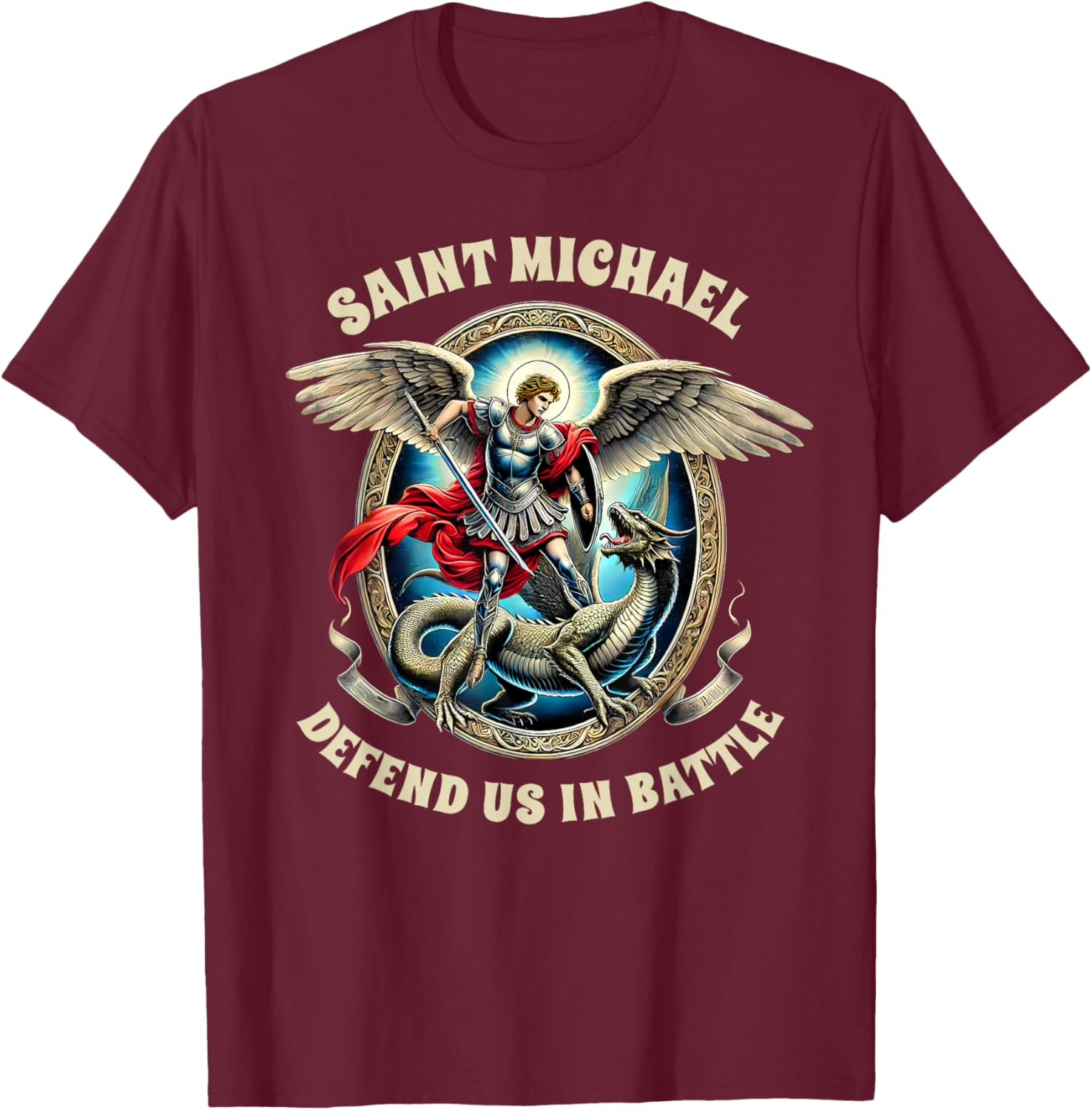 St. Michael Catholic Faith T-Shirt Pray For Us Defend Us In Battle - 1