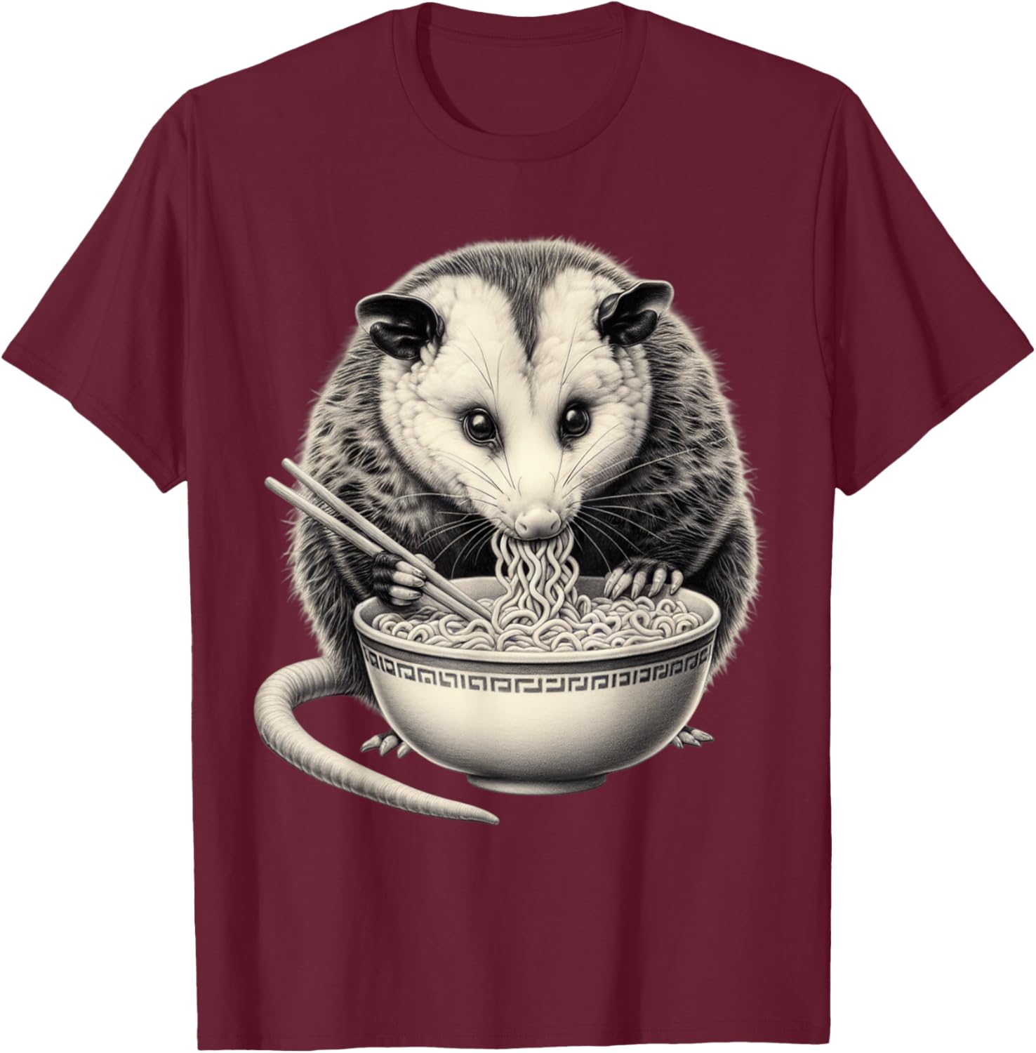 Opossum Eating Ramen Bowl T-Shirt Perfect for Food Lovers and Animal Fans - 4