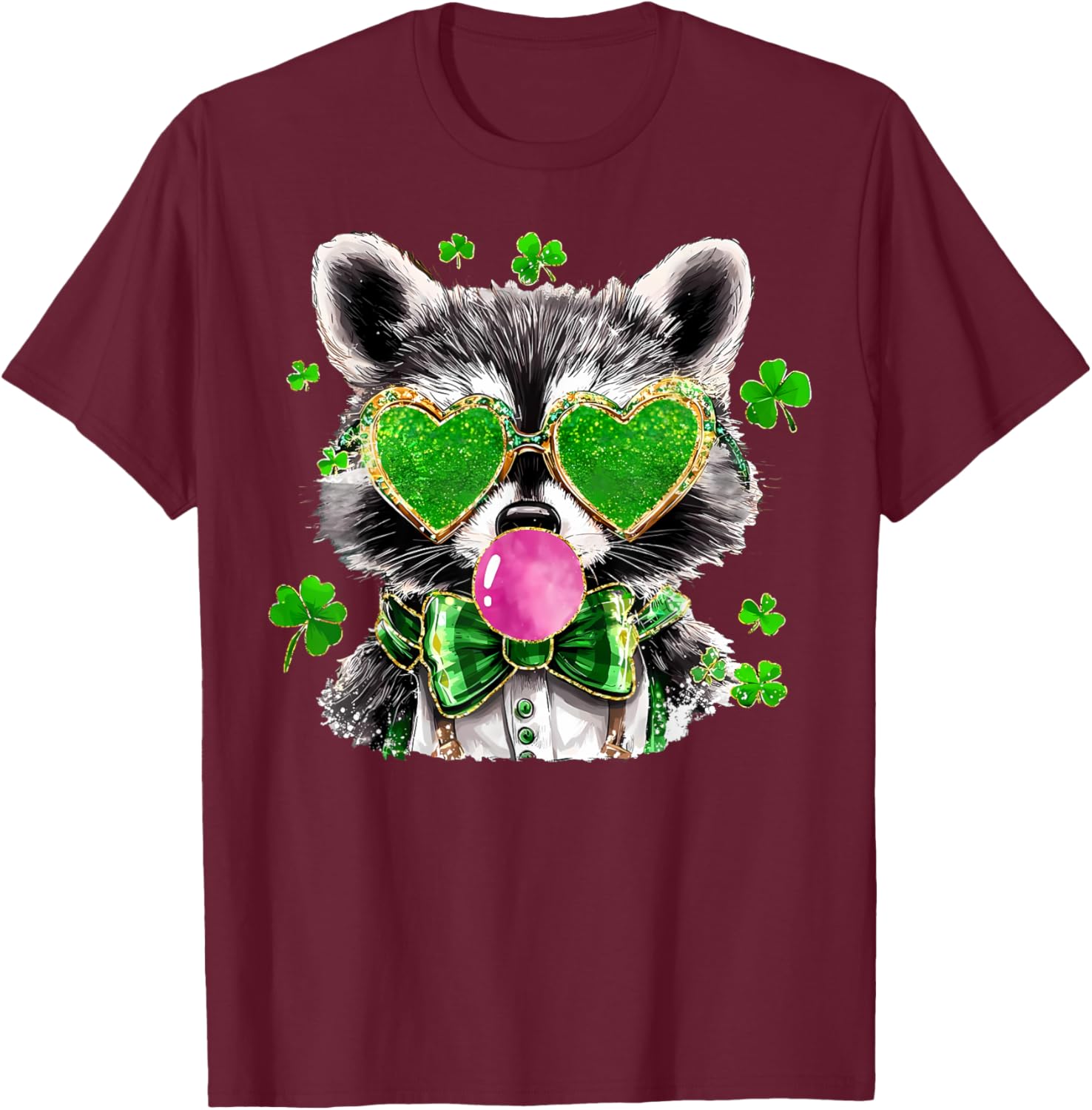 Lucky Racoon Blowing Gum Funny Shamrock St Patrick's Day T-Shirt - 13