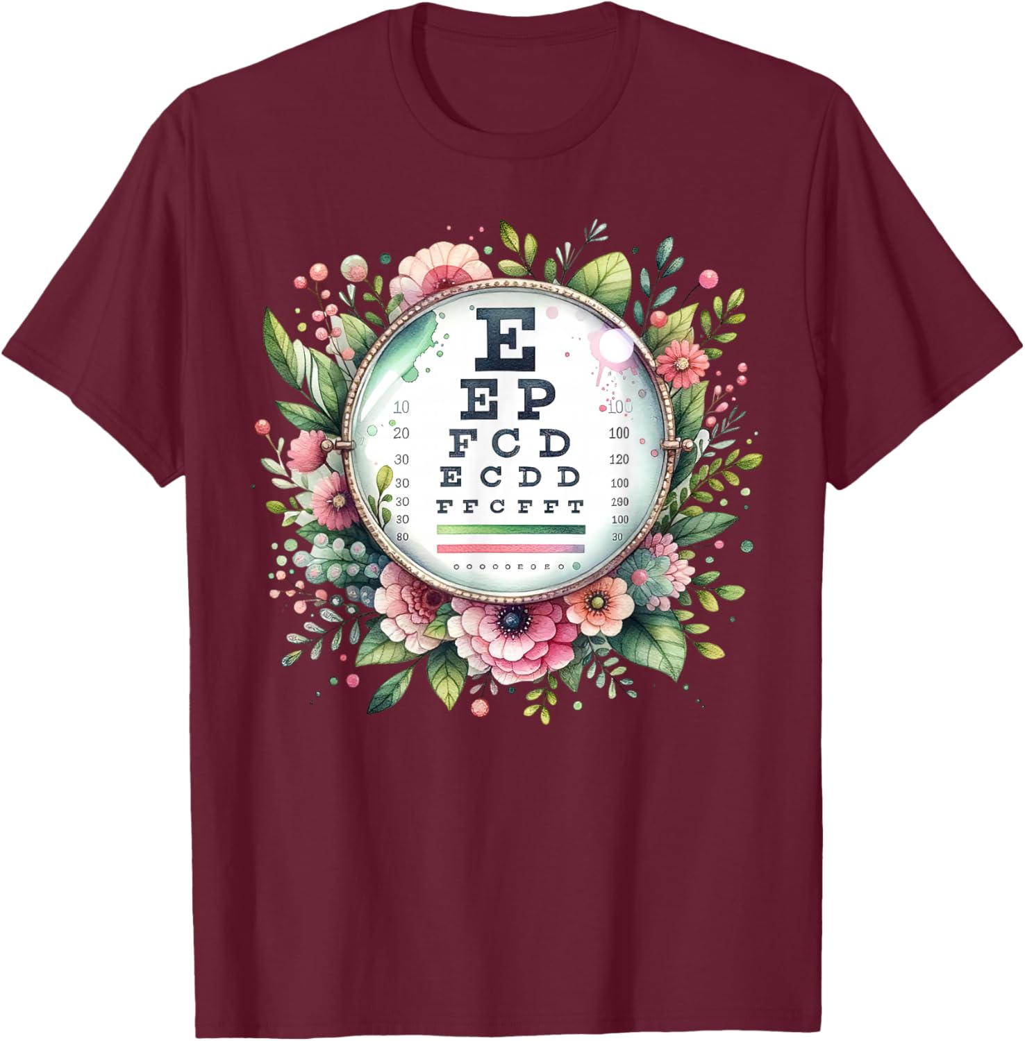 Floral Eye Chart T-Shirt for Optometrists and Eye Care Professionals - 21