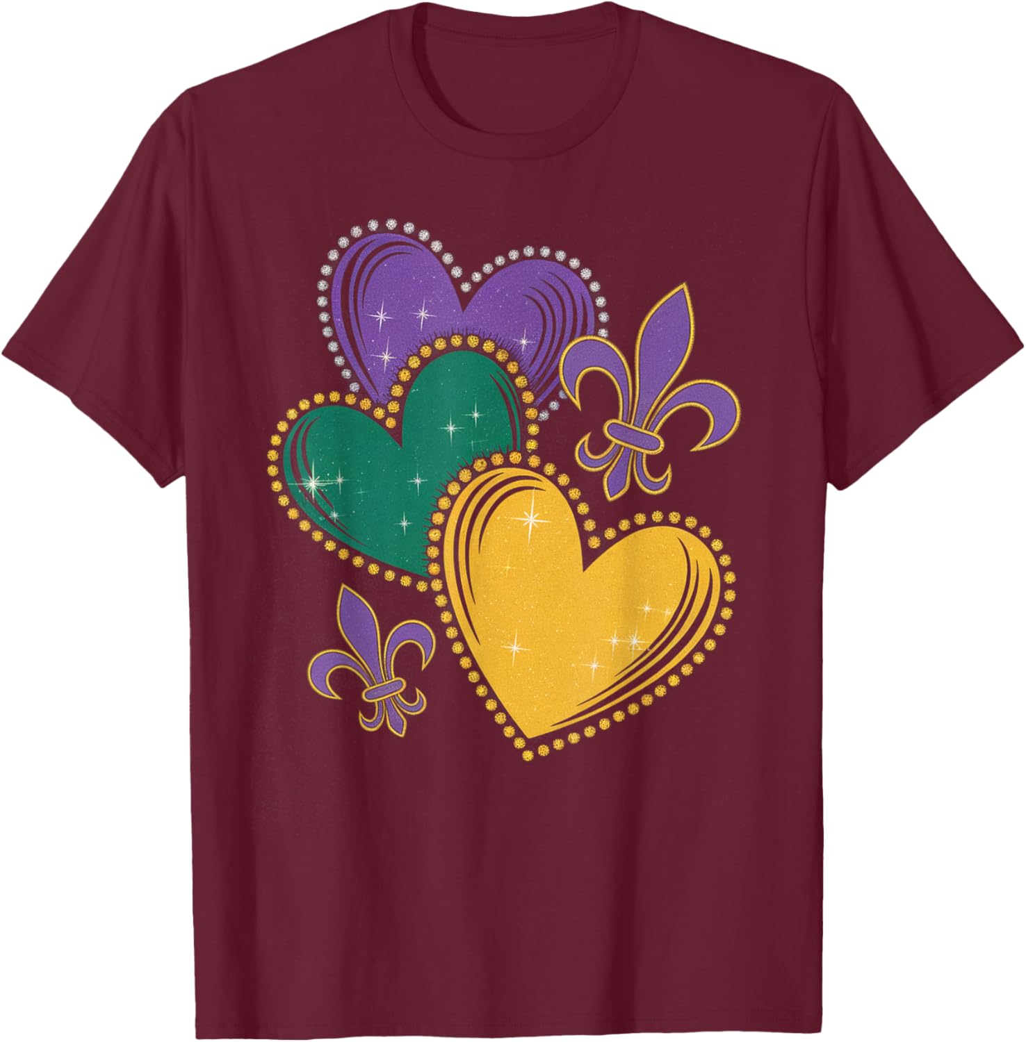 Mardi Gras Hearts T-Shirt for Women Girls and Kids - Fun Festive Apparel - 15