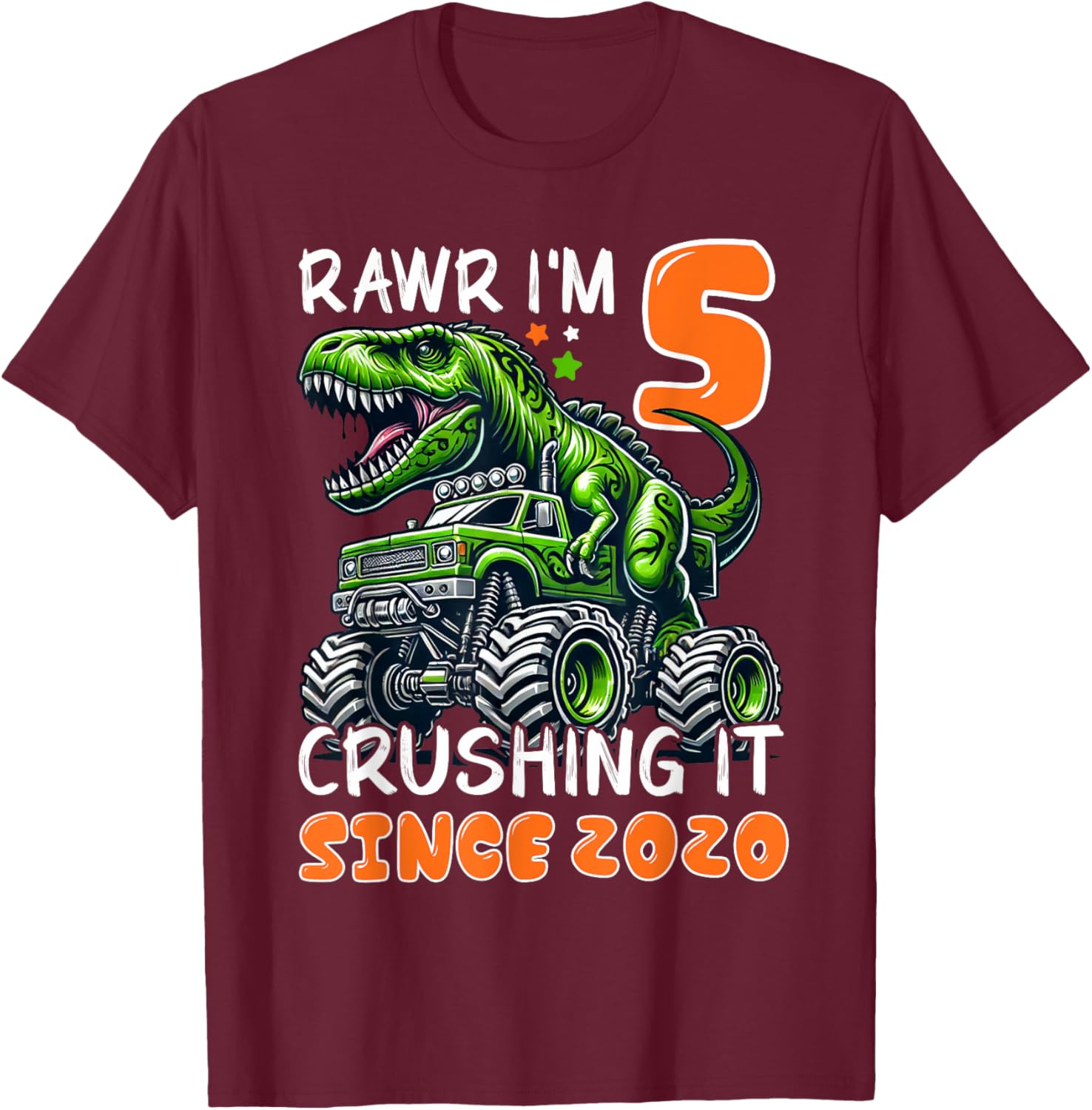5th Birthday Monster Truck Dinosaur T-Shirt for Boys Rawr I'm 5 Fun! - 22
