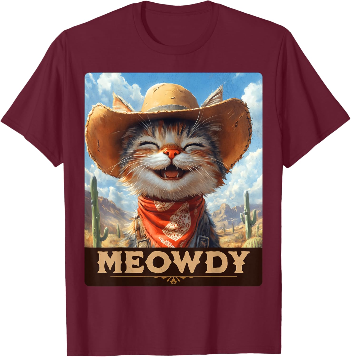Meowdy Cowboy Cat T-Shirt - Wild West Feline Fun for Cat Lovers - 7