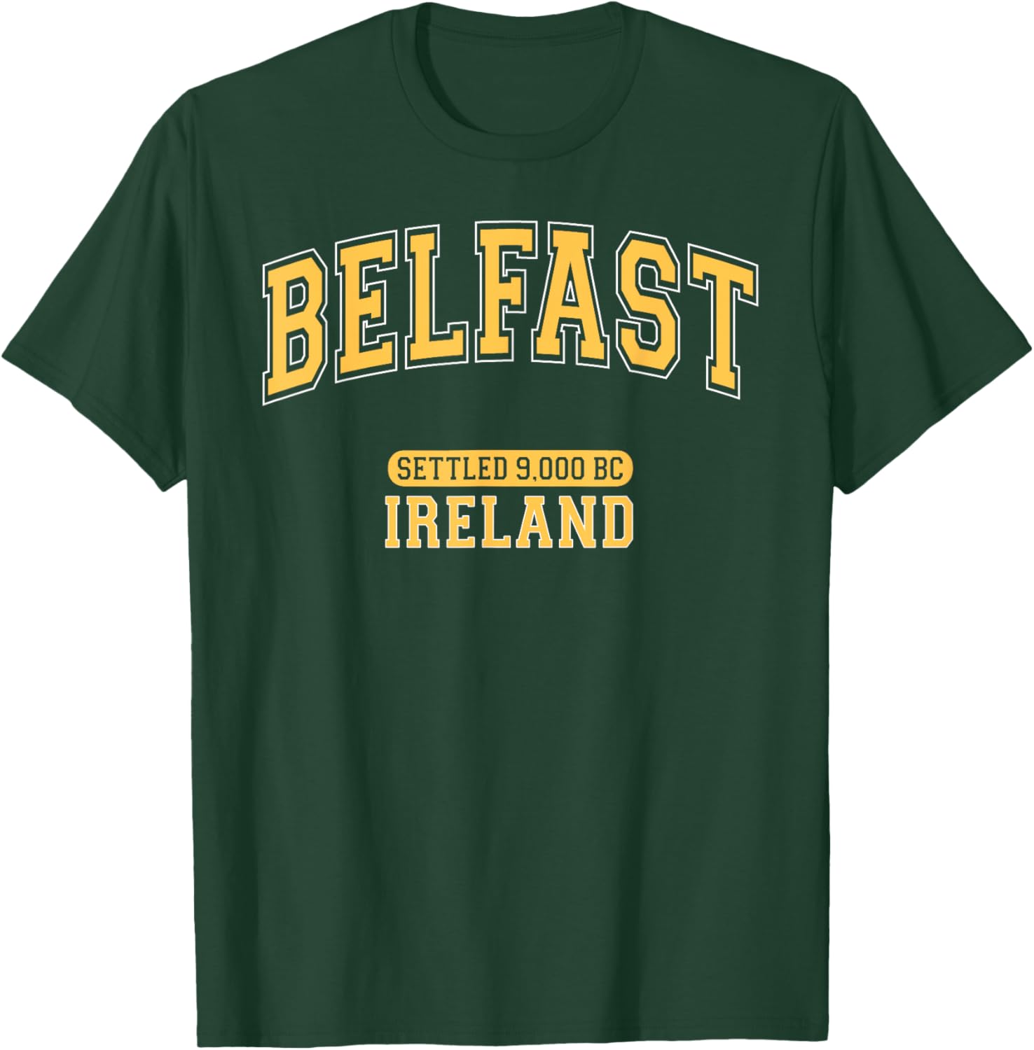Retro Belfast Ireland 9000 BC Arched Yellow Letters T-Shirt for Trendy Style - 6