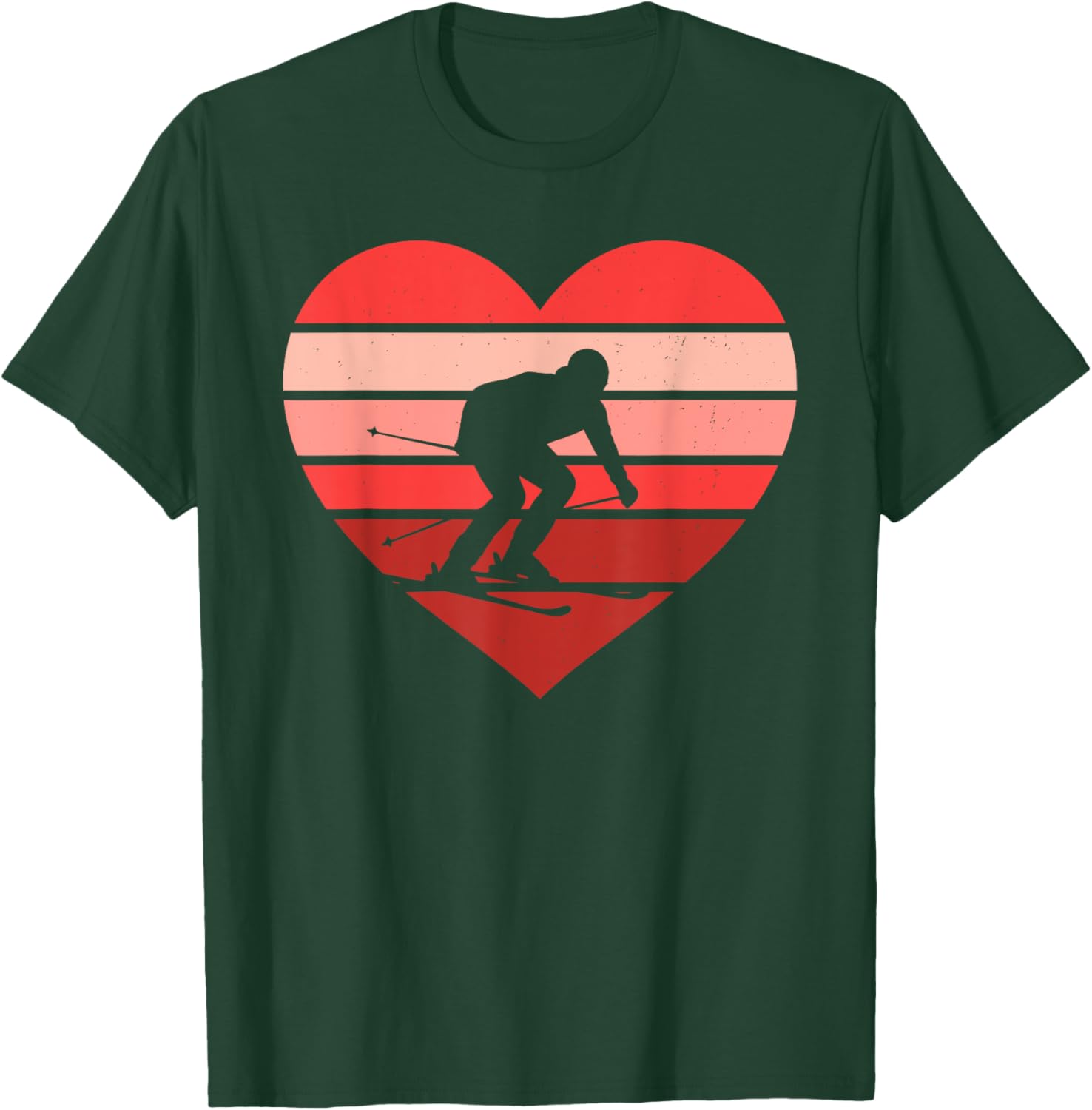 Retro Heart Skiing T-Shirt for Kids, Women, and Men - Vintage Valentine's Day Style - 1