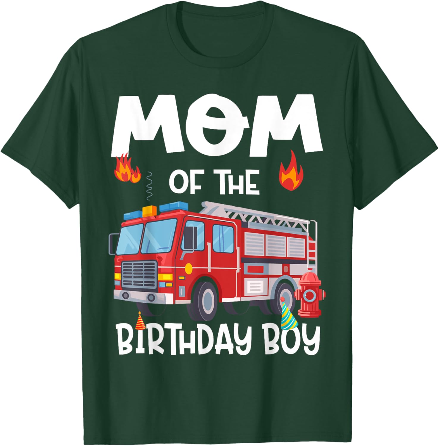 Mom of the Birthday Boy Fire Truck T-Shirt for Firefighter Moms - 9