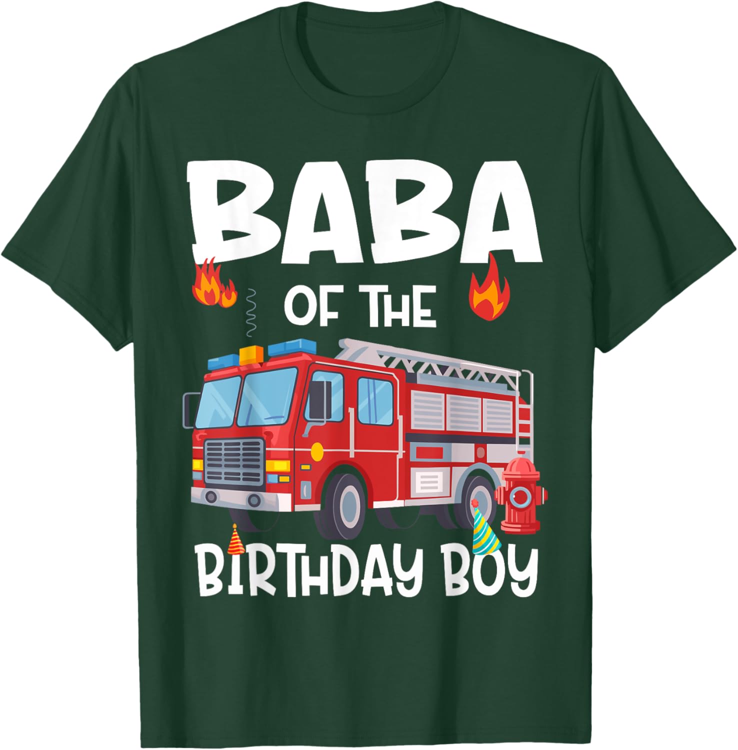 Funny Baba of the Birthday Boy Fire Truck Dad T-Shirt for Celebrations - 13