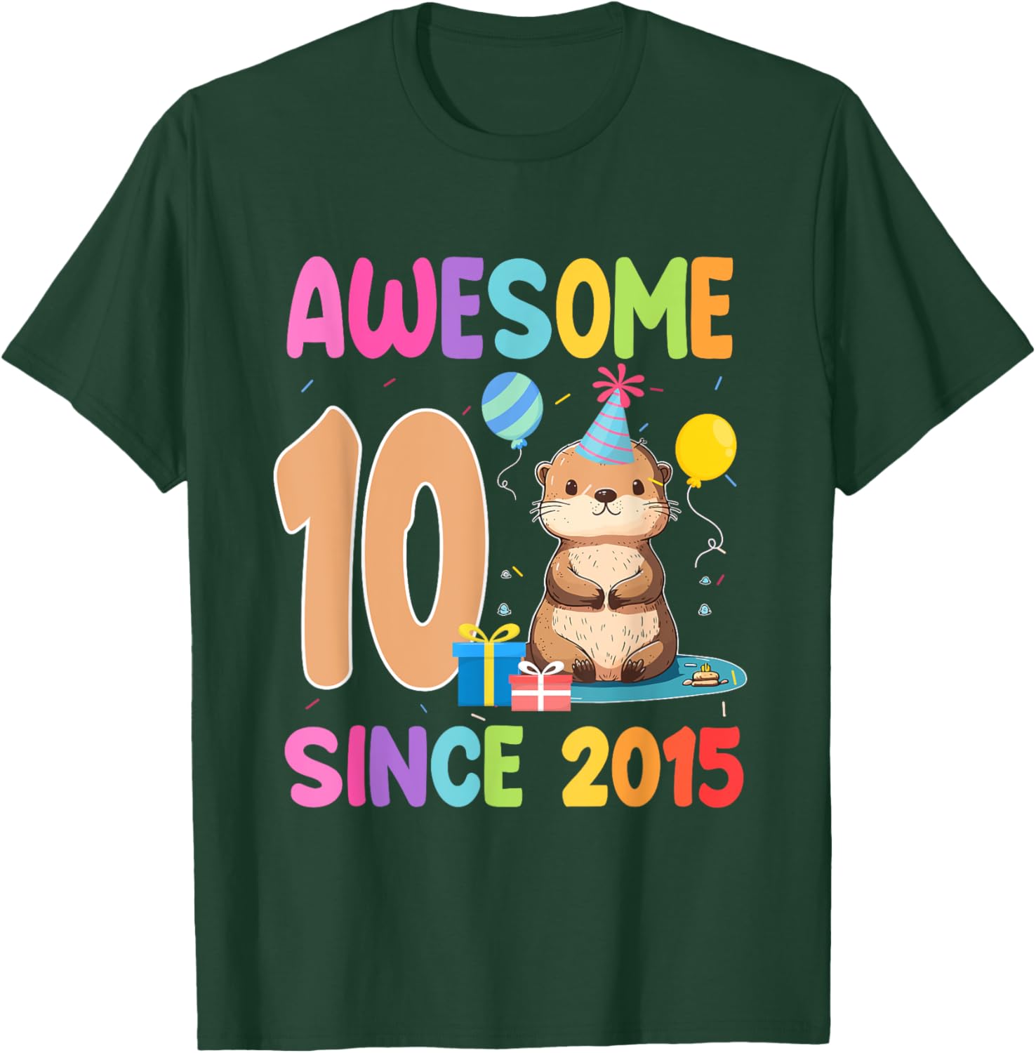 Cute Otter T-Shirt for 10th Birthday Celebration – Awesome Since 2015 - 7