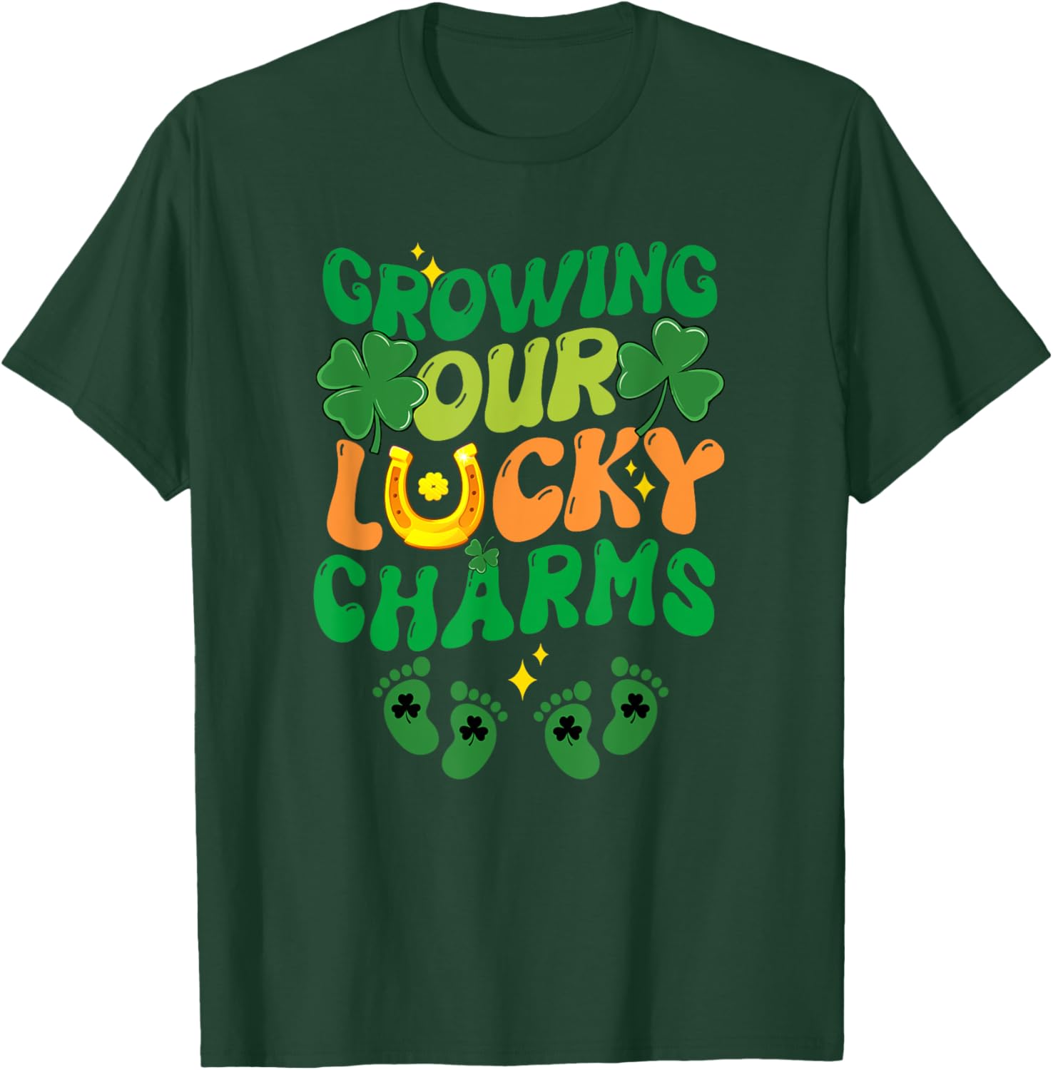 St Patrick's Day Pregnancy T-Shirt for Twin Moms with Lucky Charms Design - 8