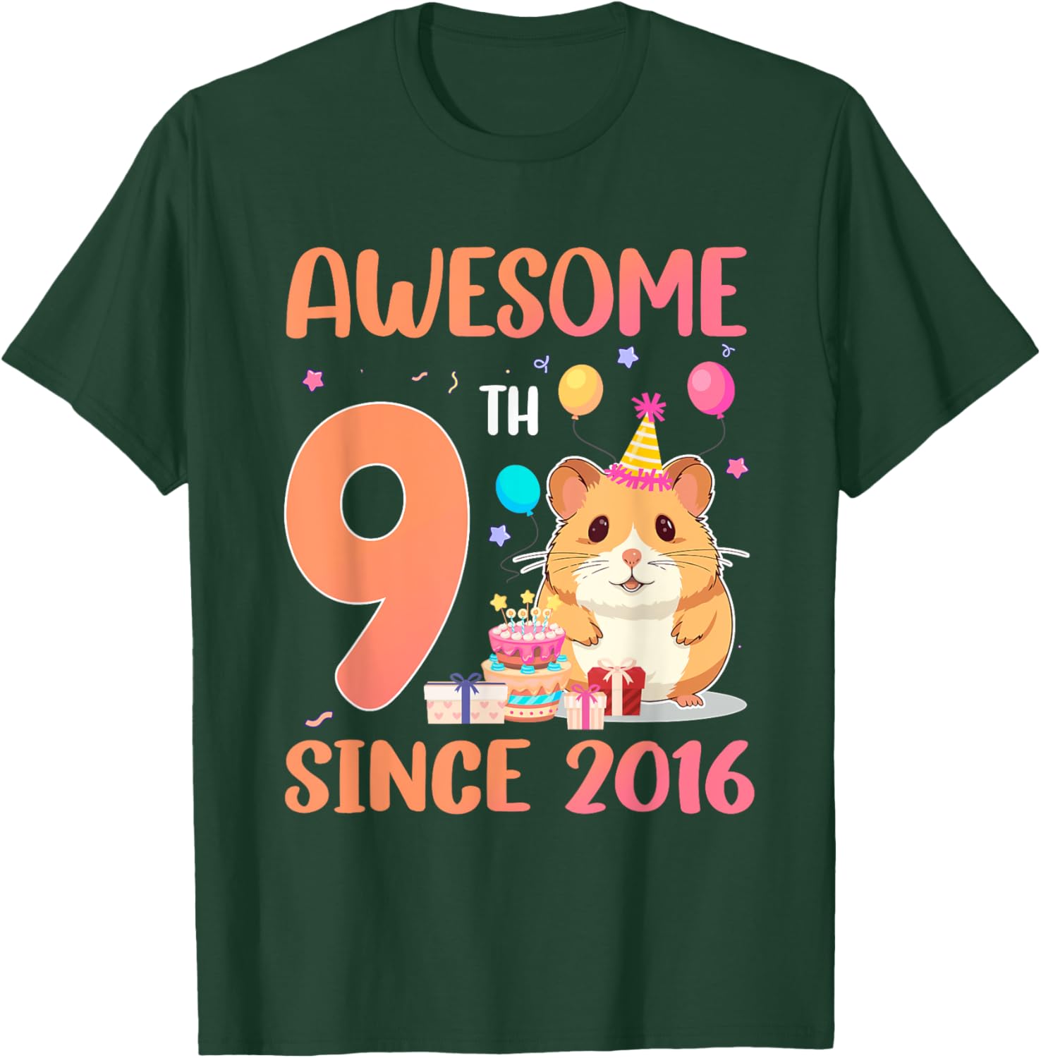 Awesome Since 2016 9th Birthday Hamster Theme T-Shirt for Kids - 16