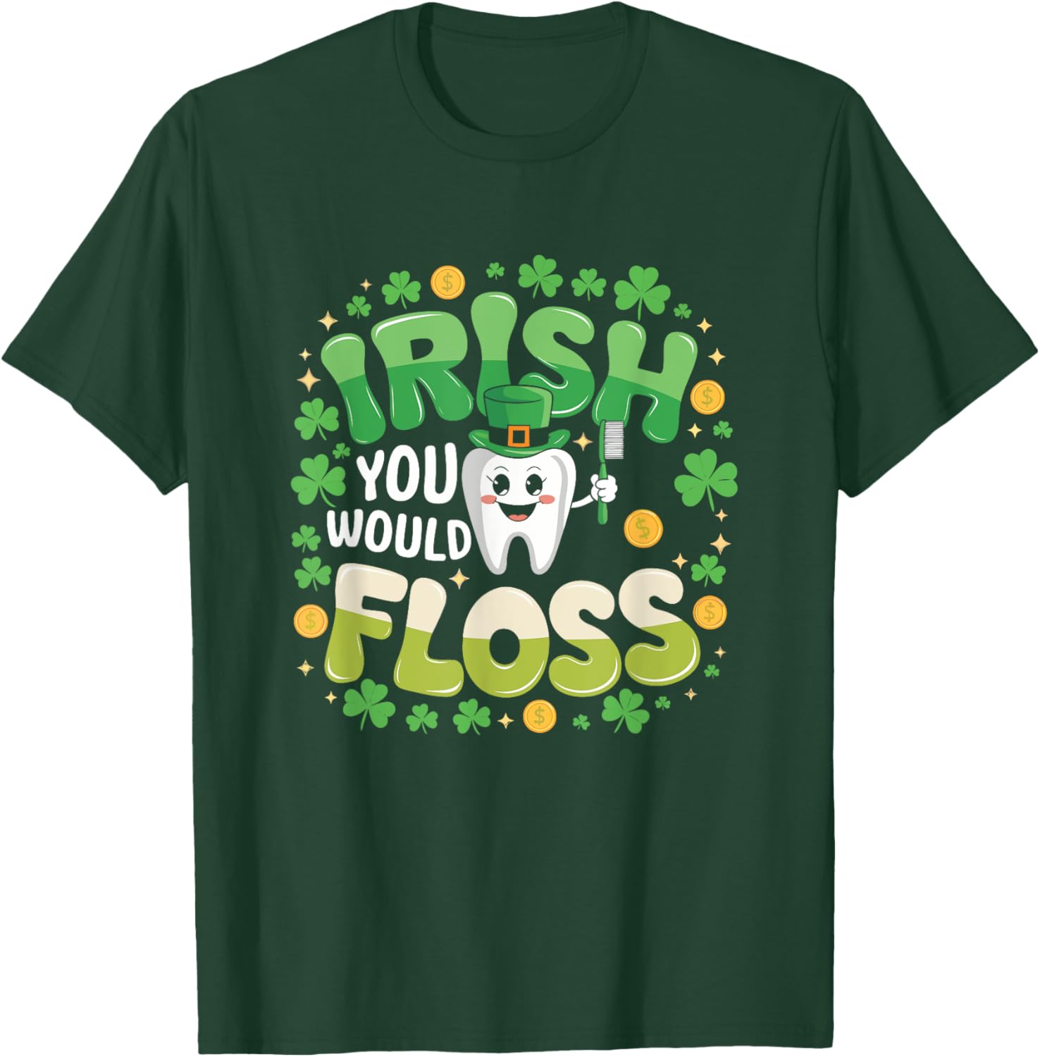 Retro Irish St Patrick's Day Flossing Dentist T-Shirt for Fun Celebrations - 17