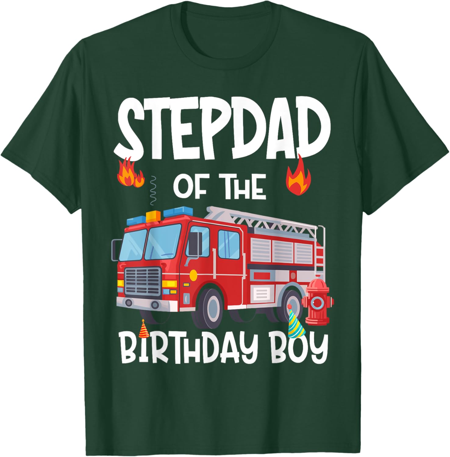 Stepdad of the Birthday Boy Fire Truck T-Shirt for Firefighter Dads - 12