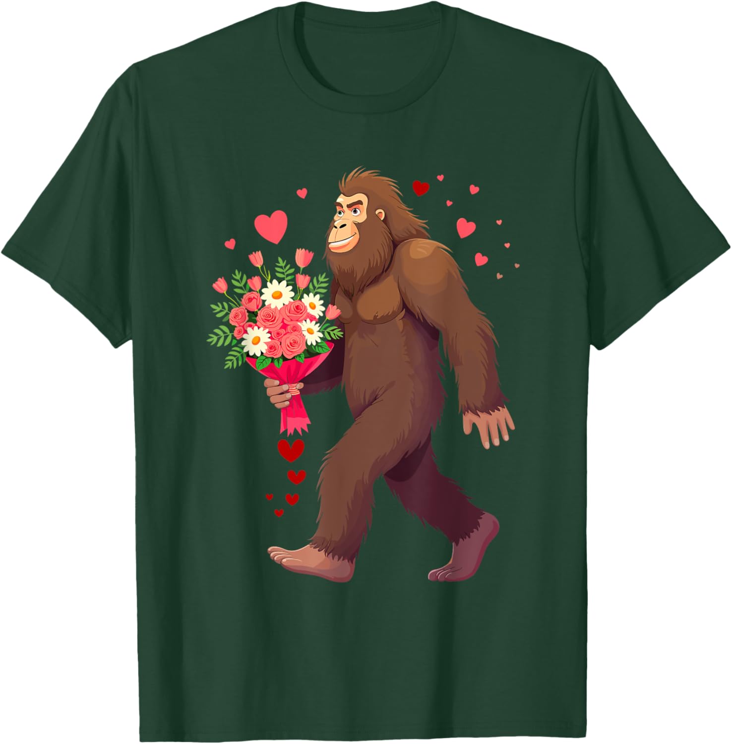 Bigfoot Heart Bouquet T-Shirt for Sasquatch Lovers on Valentine's Day - 18