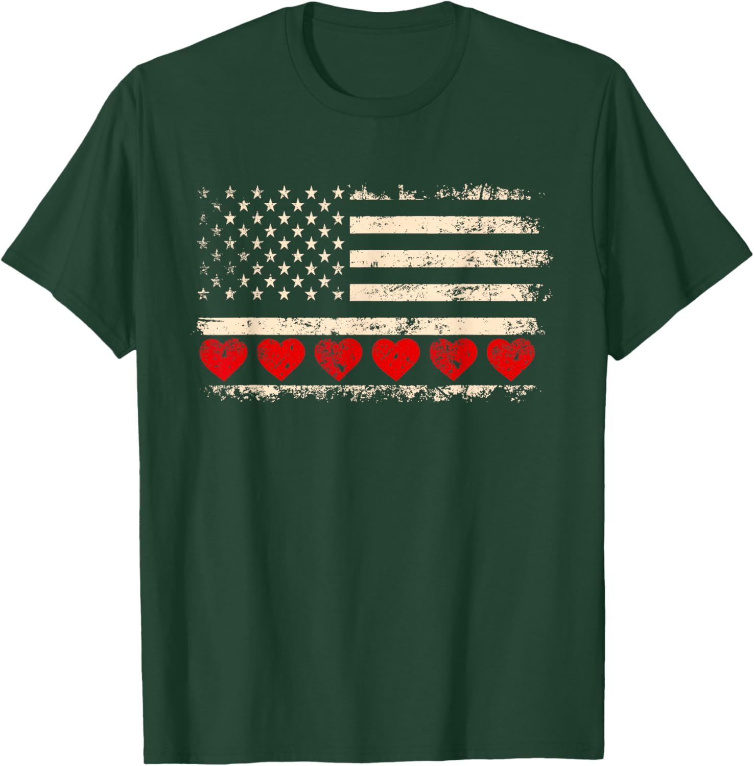 Vintage Valentine's Day American Flag Hearts T-Shirt for Patriotic Lovers - 1