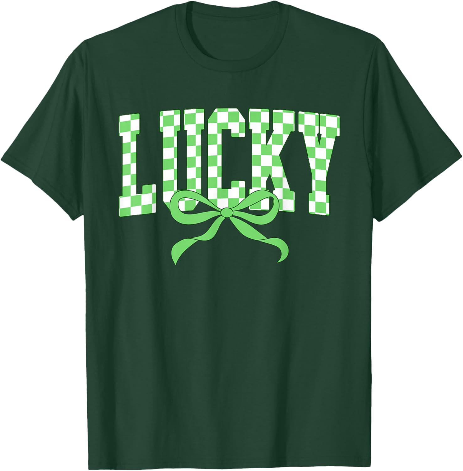 Lucky Shamrock Bow T-Shirt for St Patrick's Day Retro Checkered Style - 10