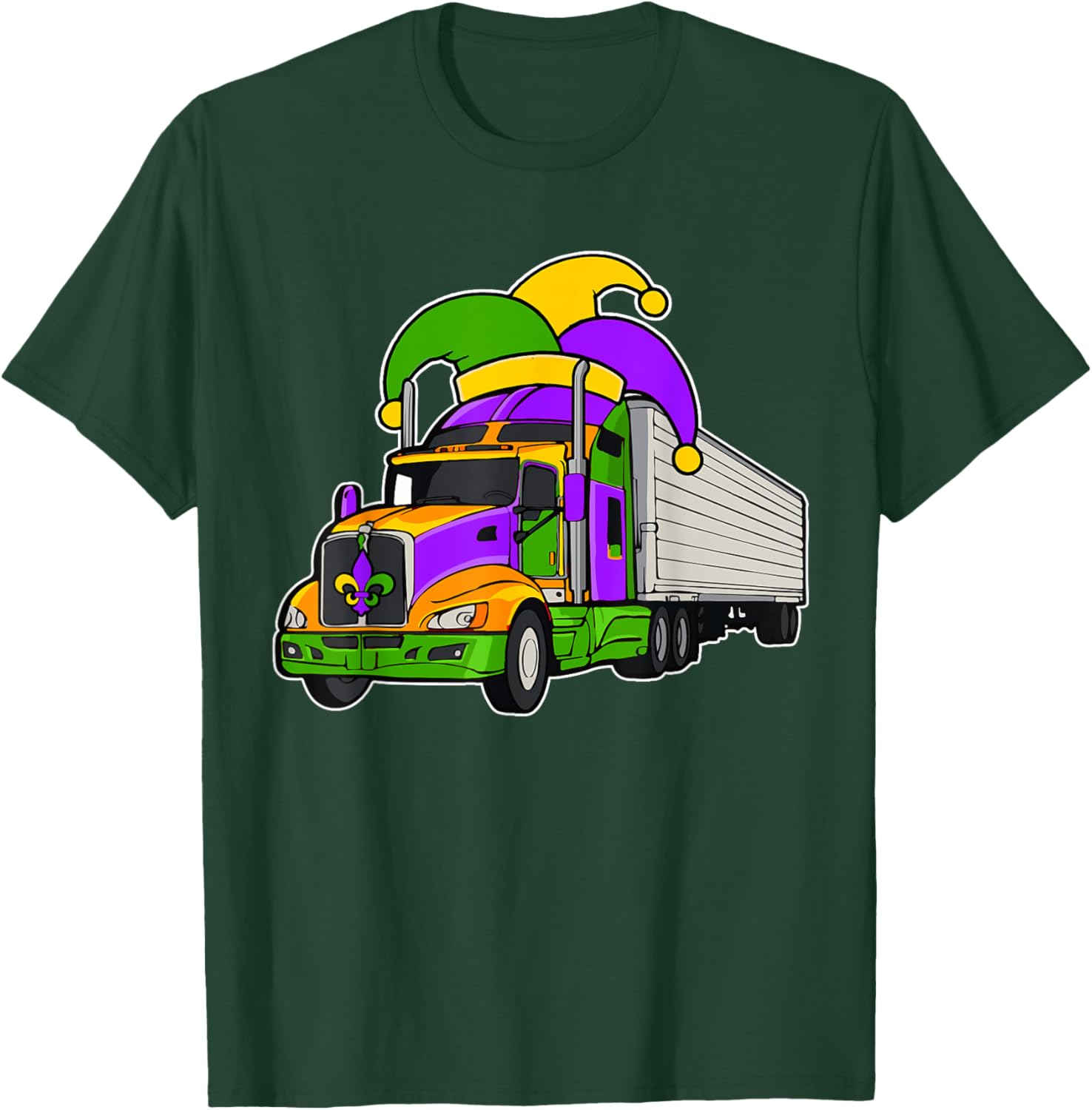 Colorful Mardi Gras Jester Hat Truck Team T-Shirt for Festive Parades - 23
