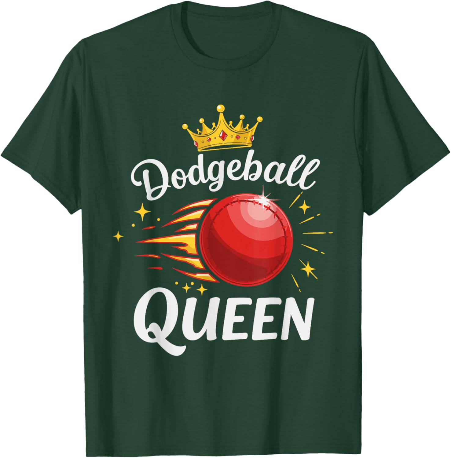Dodgeball Queen T-Shirt with Crown and Red Ball Graphic Design - 14