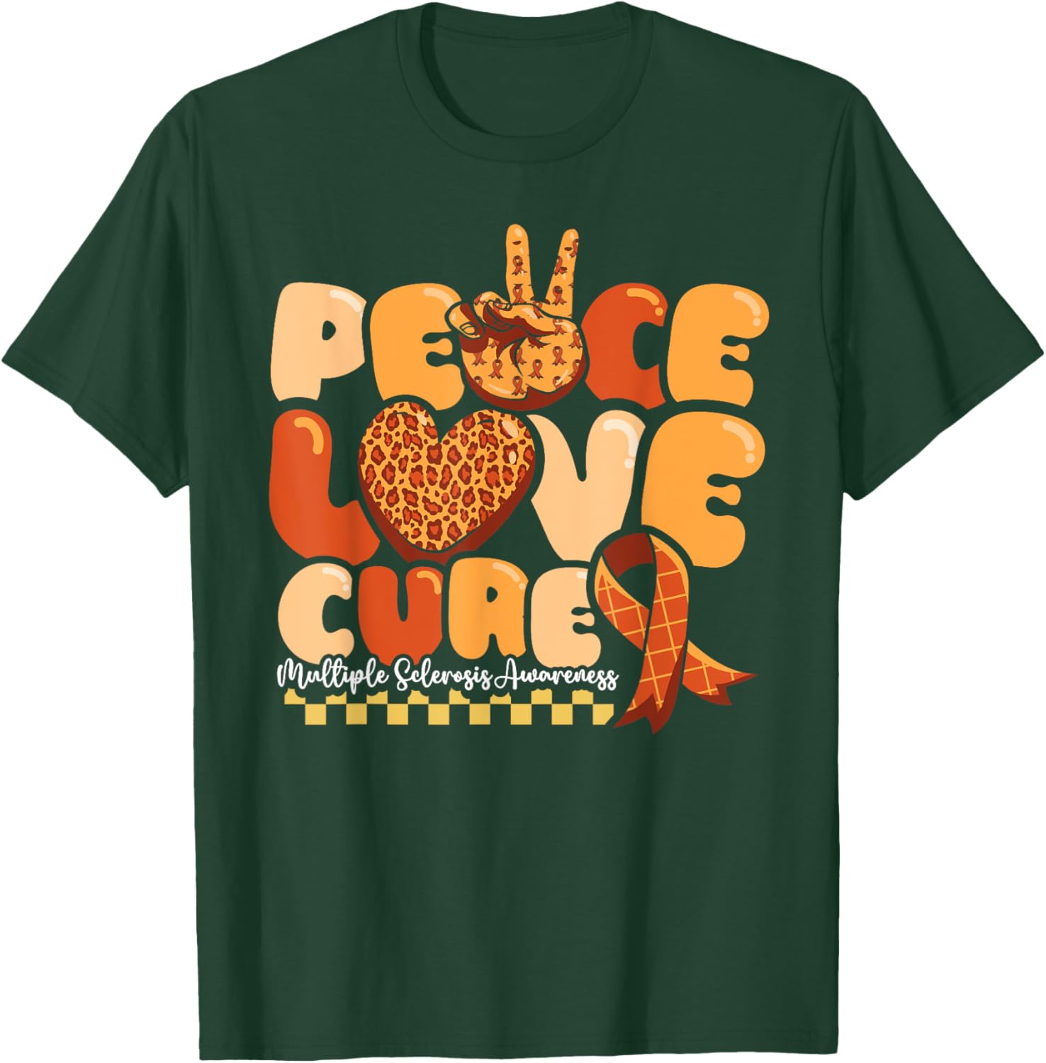 Orange Multiple Sclerosis Awareness T-Shirt Peace Love Cure Warrior - 8