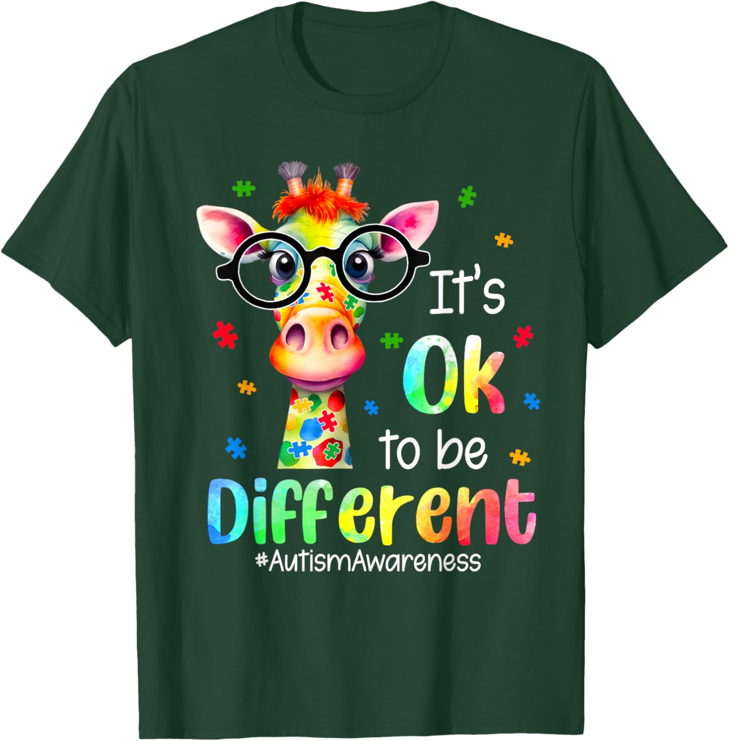 Cute Giraffe Autism Awareness T-Shirt It's Okay to Be Different - 3