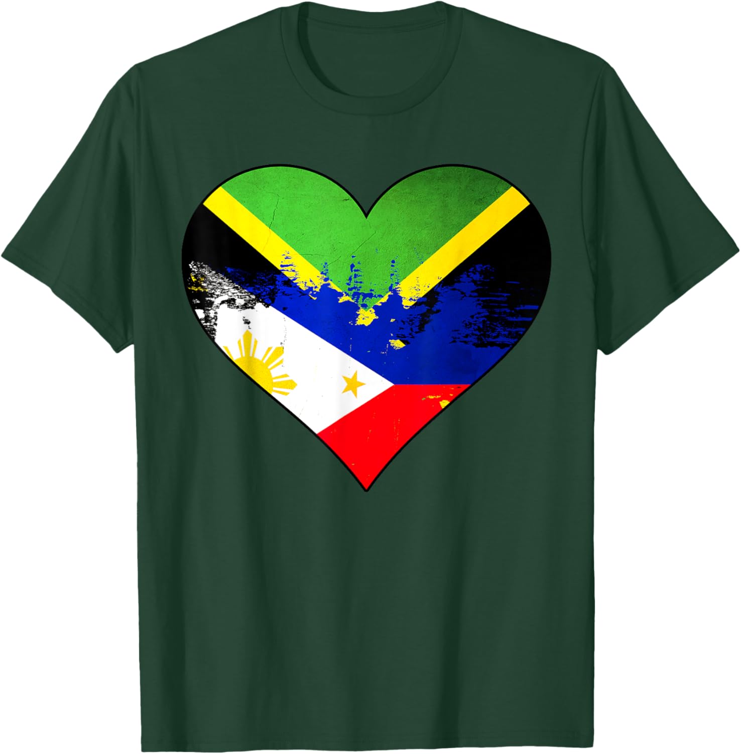 Jamaican Filipino Heritage Flag Heart T-Shirt for Proud Culture Lovers - 2