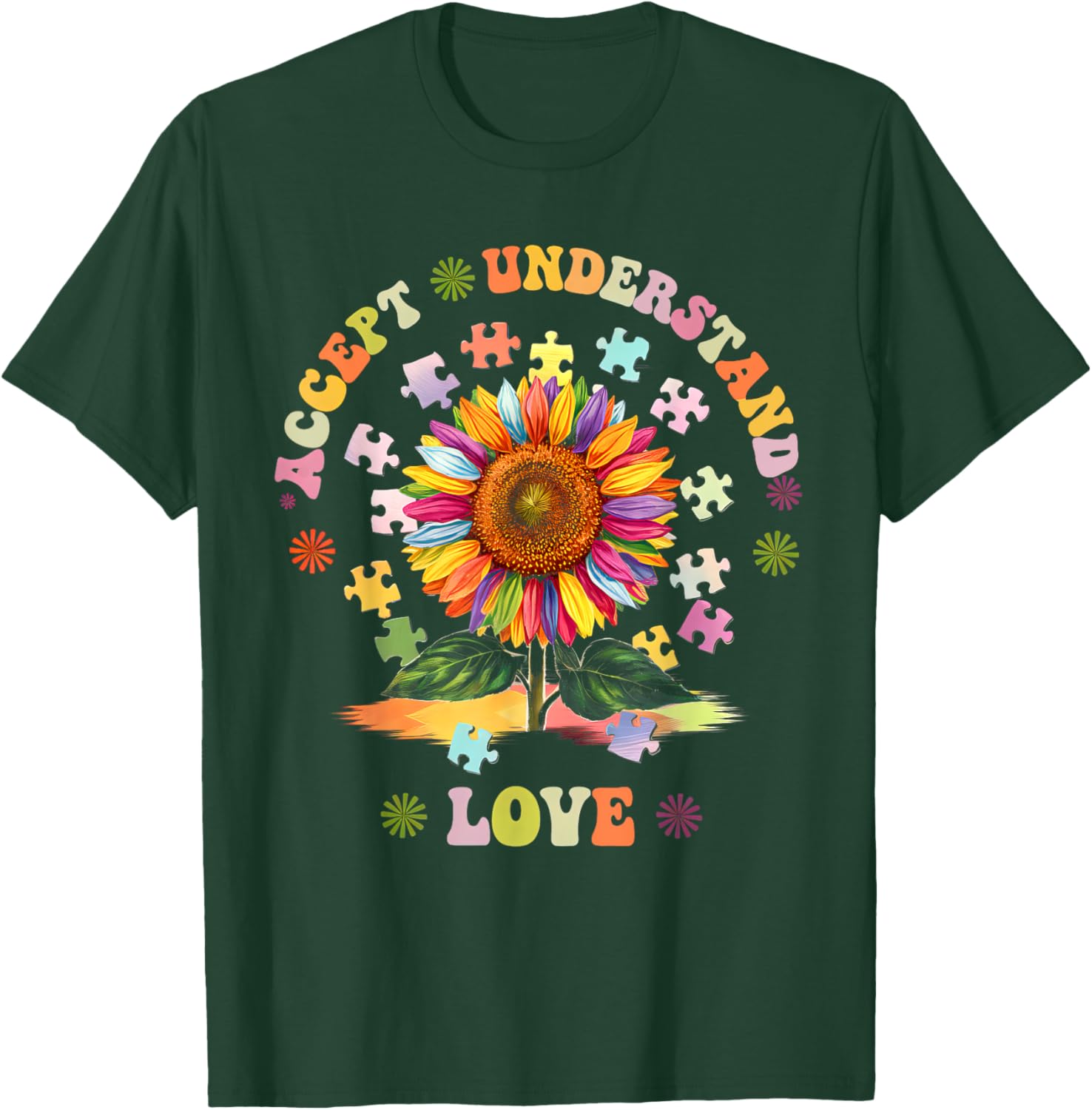 Autism Awareness Flower Women T-Shirt Accept Understand Love ASD Comfort - 7