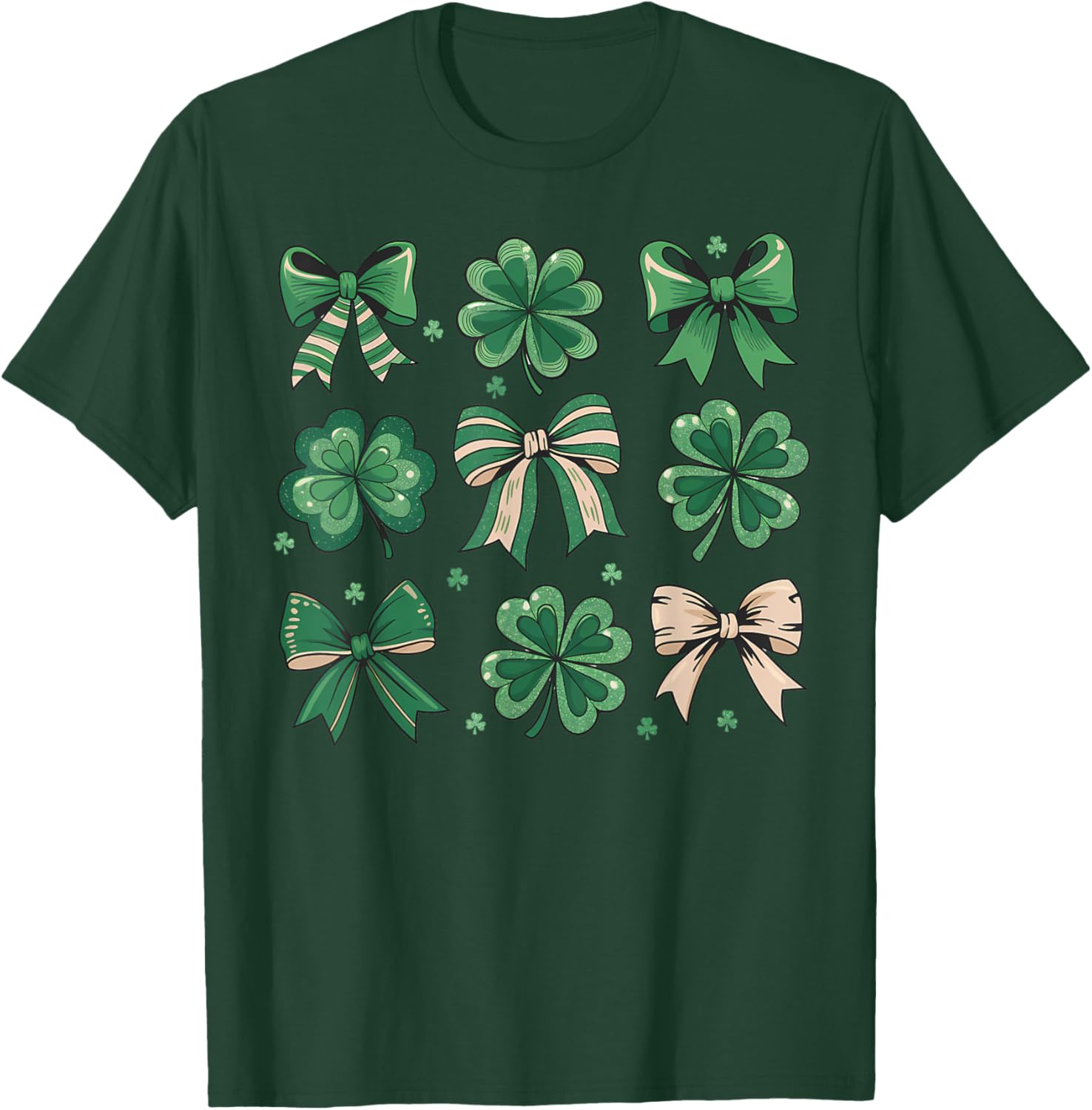 Cute Retro St Patricks Day Shamrock Bow T-Shirt for Festive Fun - 17