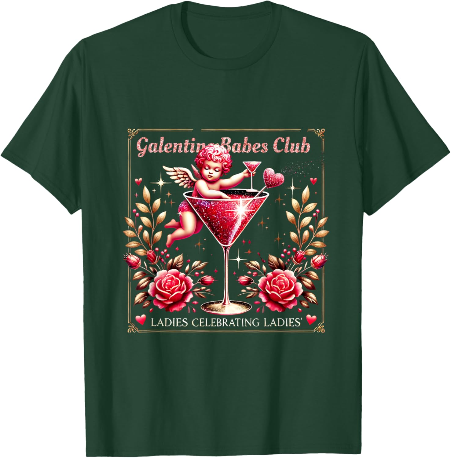 Retro Galentine Girls Club Celebration Martini Glass T-Shirt Design - 9