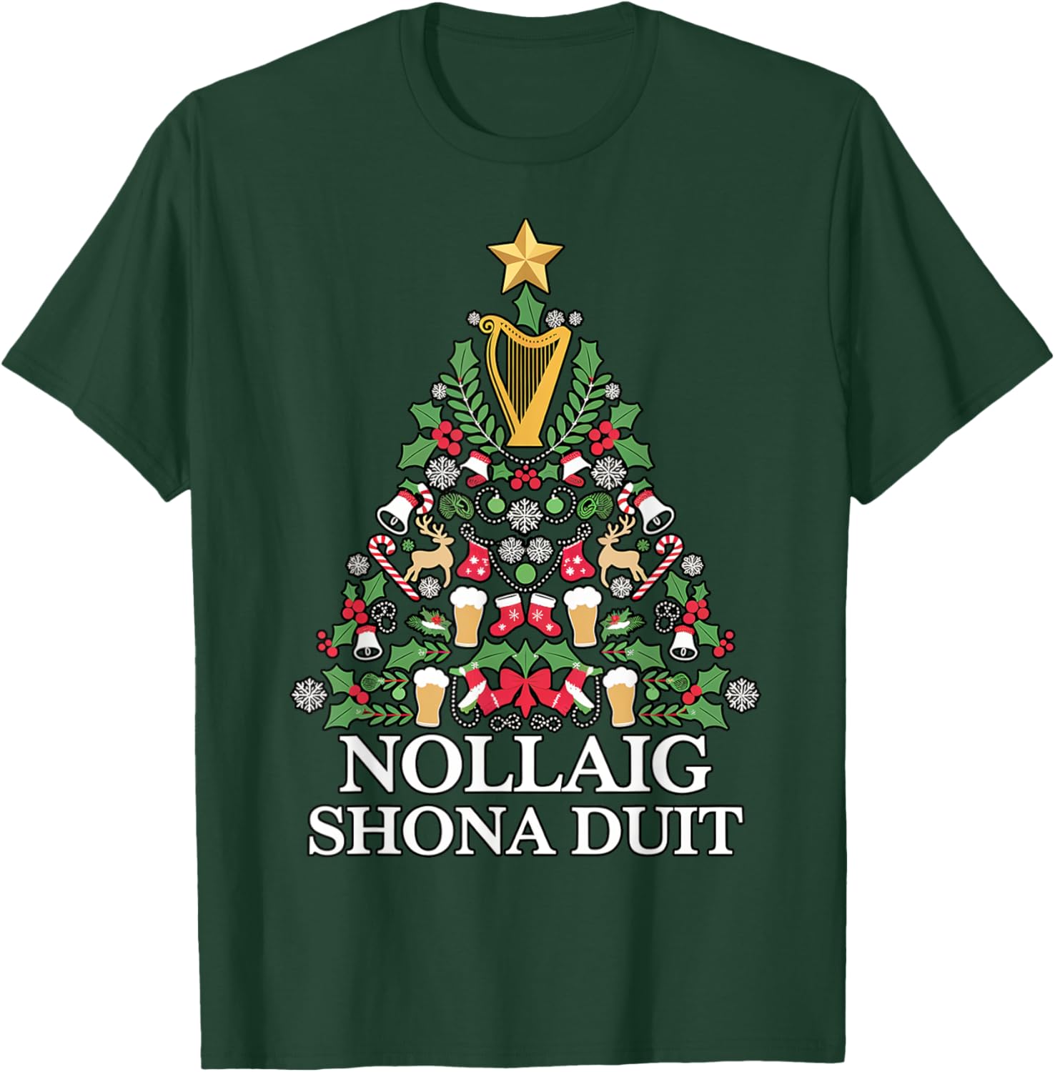 Irish Christmas Tree Nollaig Shona Duit Holiday Art T-Shirt for Festive Cheer - 5