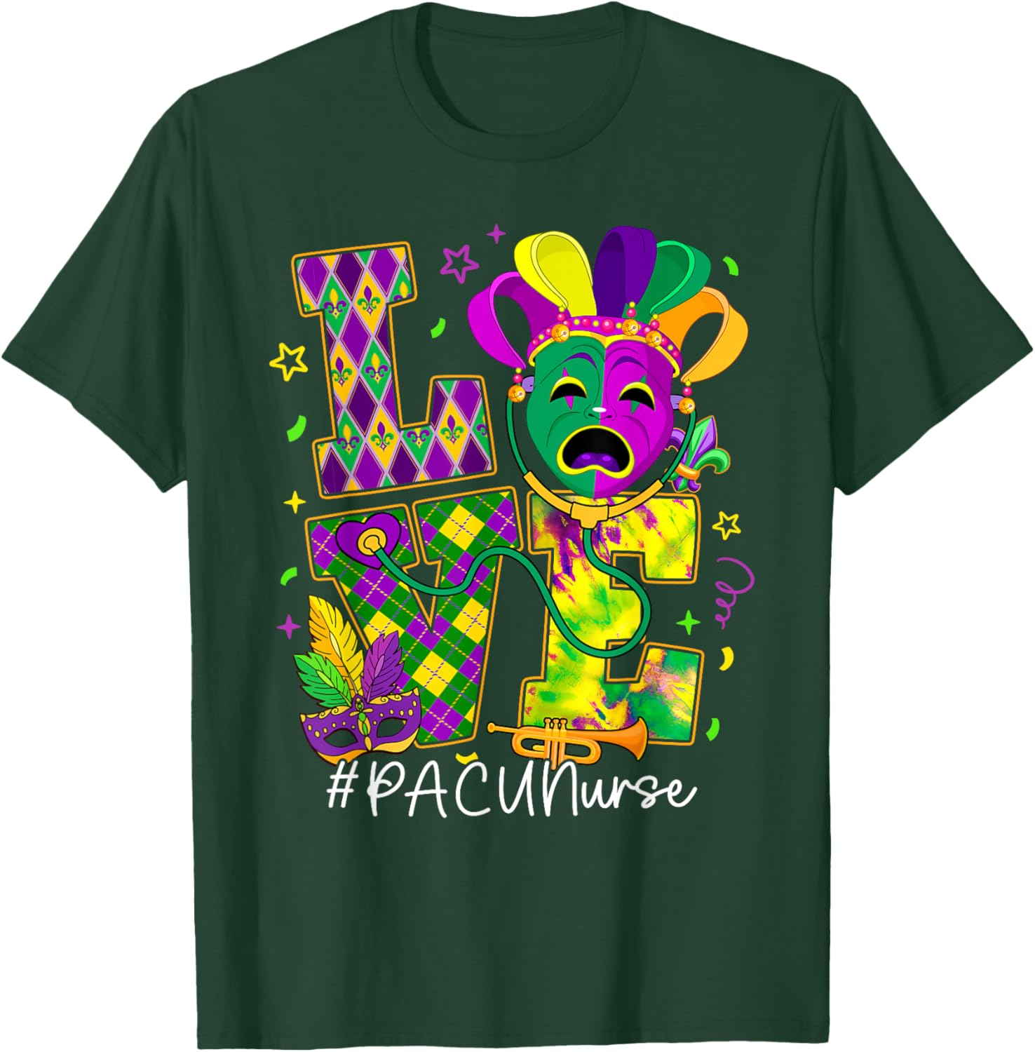 Funny LOVE Mardi Gras PACU Nurse T-Shirt for Carnival Party Fun - 14