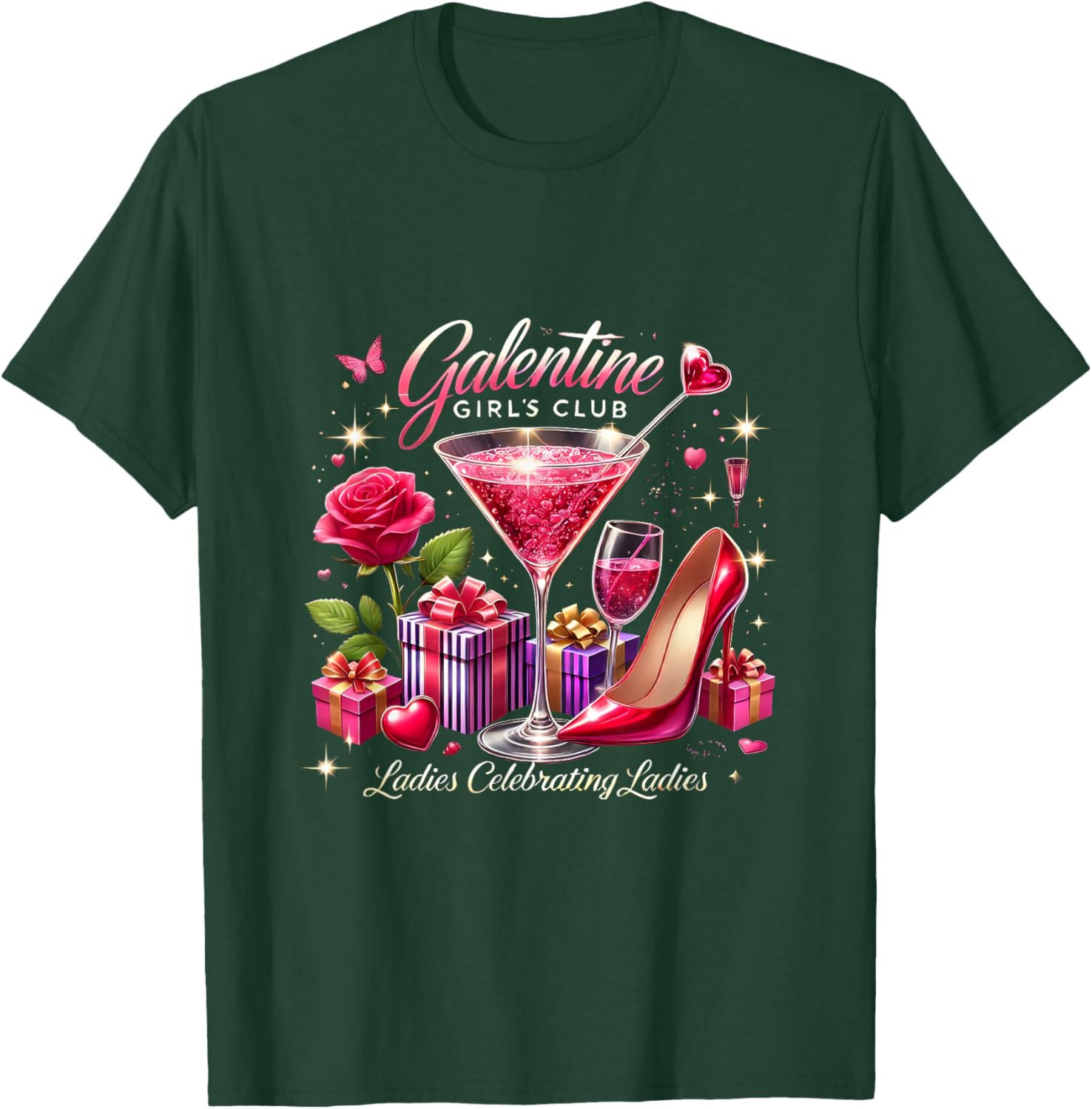 Galentine's Celebration Martini Glass T-Shirt for Fun Girls Night Out - 5