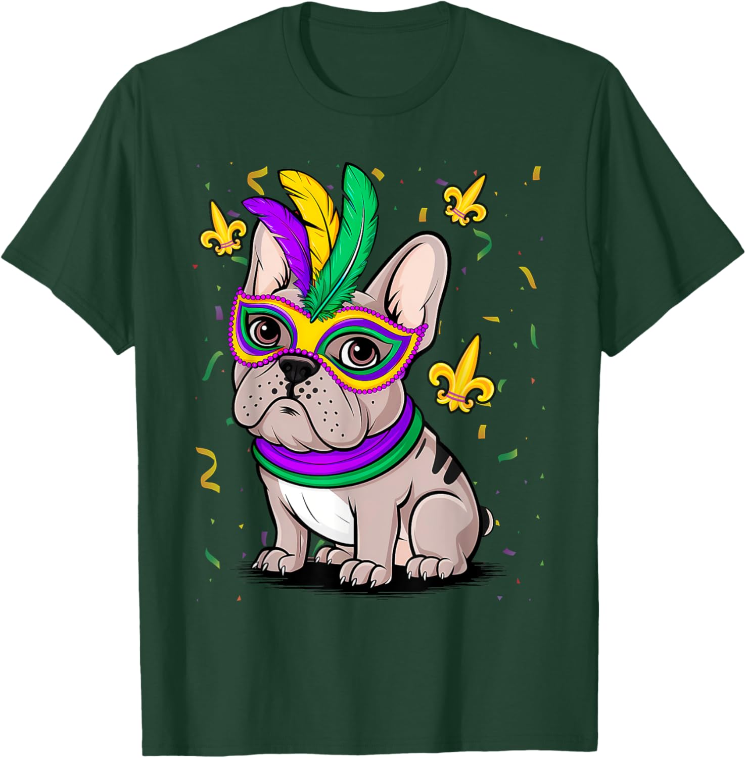 Cute Mardi Gras French Bulldog Dog T-Shirt for Carnival Fun - 12