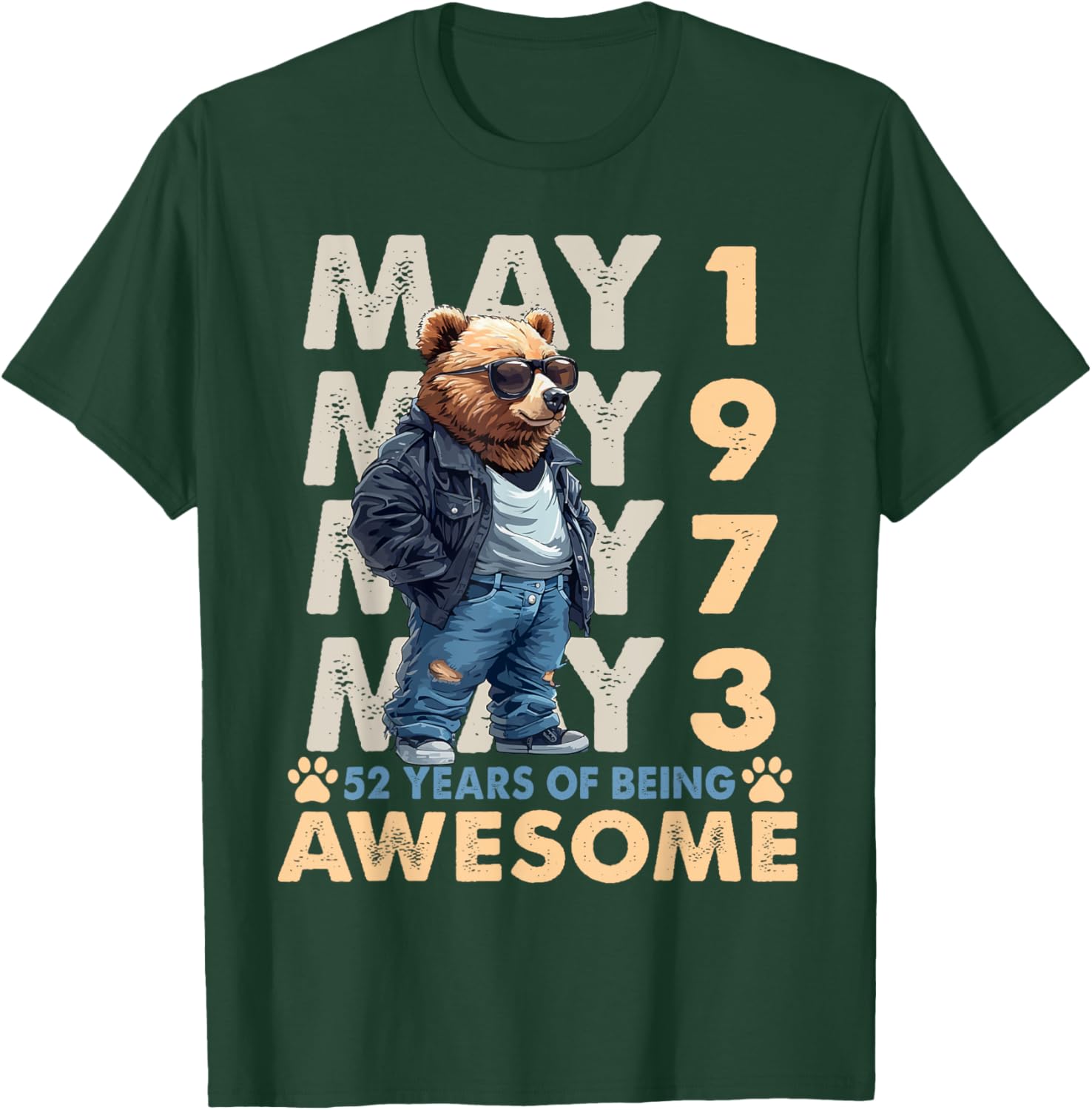Celebrate 52 Years with a May 1973 Birthday Bear Men's T-Shirt - 19